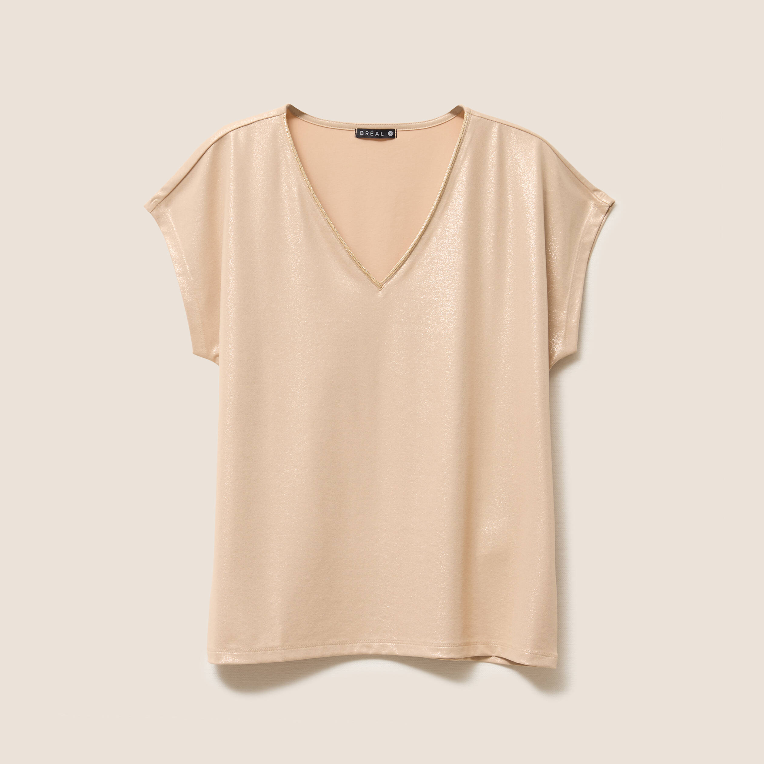 t shirt col v manches courtes beige femme t-shirt col V manches courtes beige femme