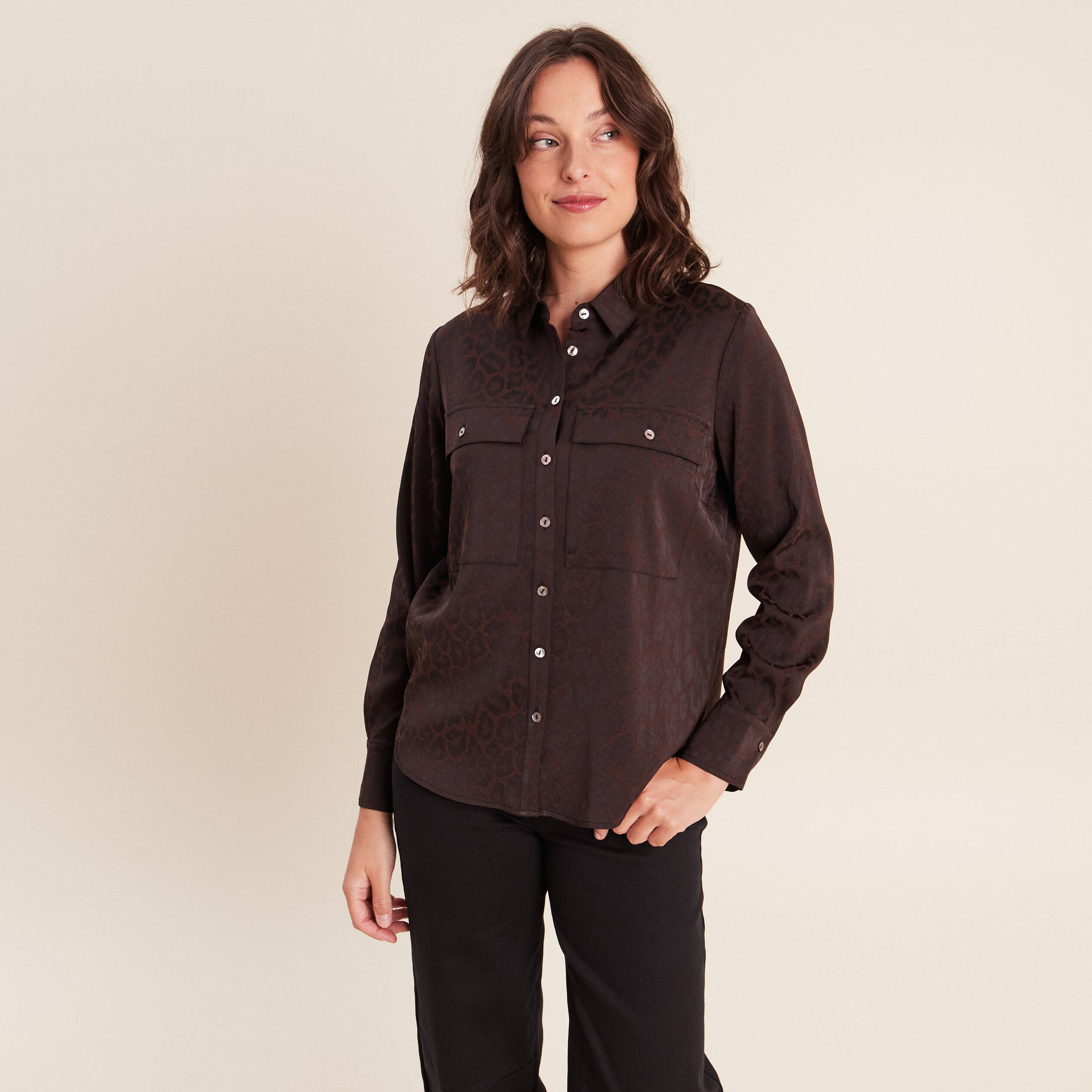 Chemise manches longues marron femme