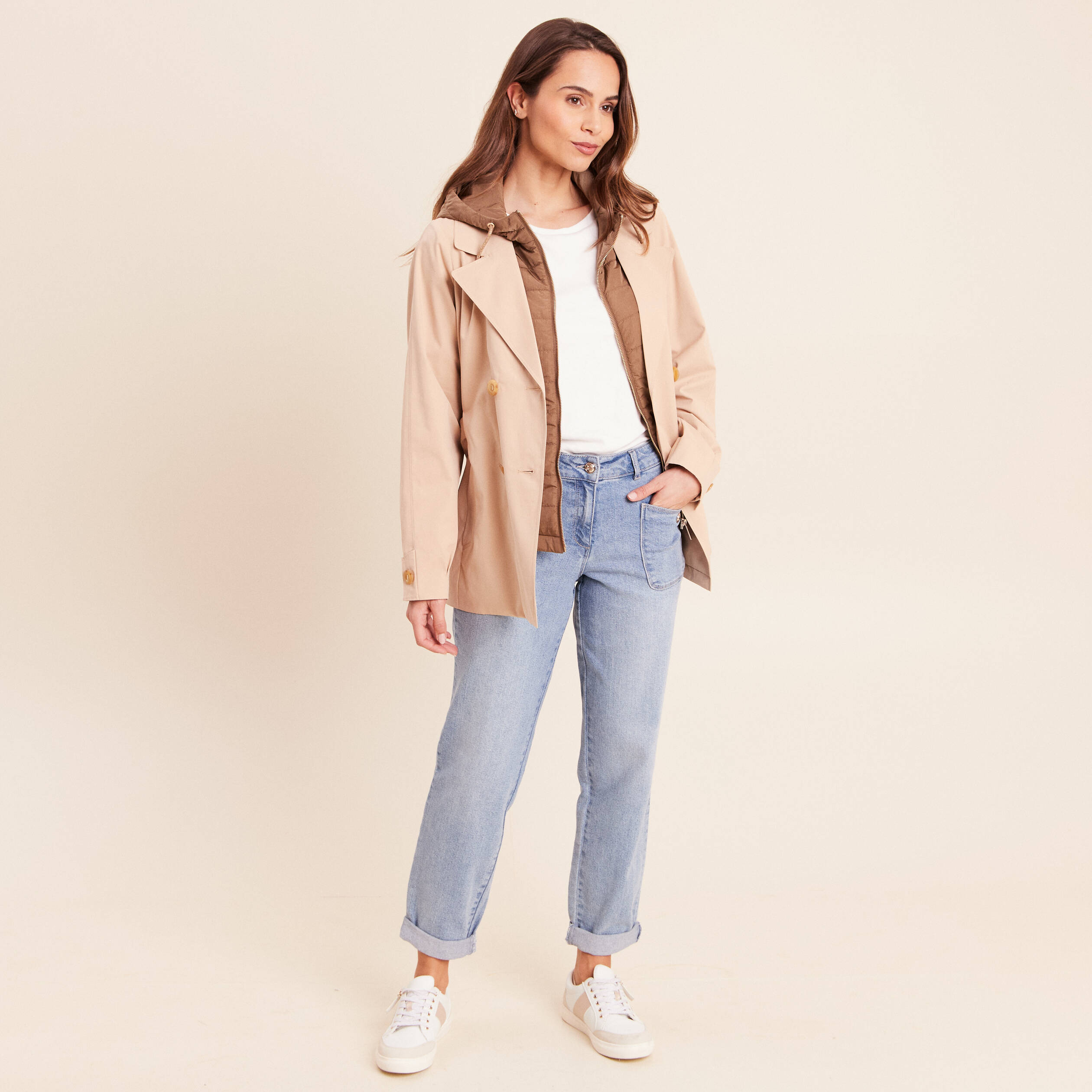 Jean coupe mom 7/8&egrave;me denim double stone femme