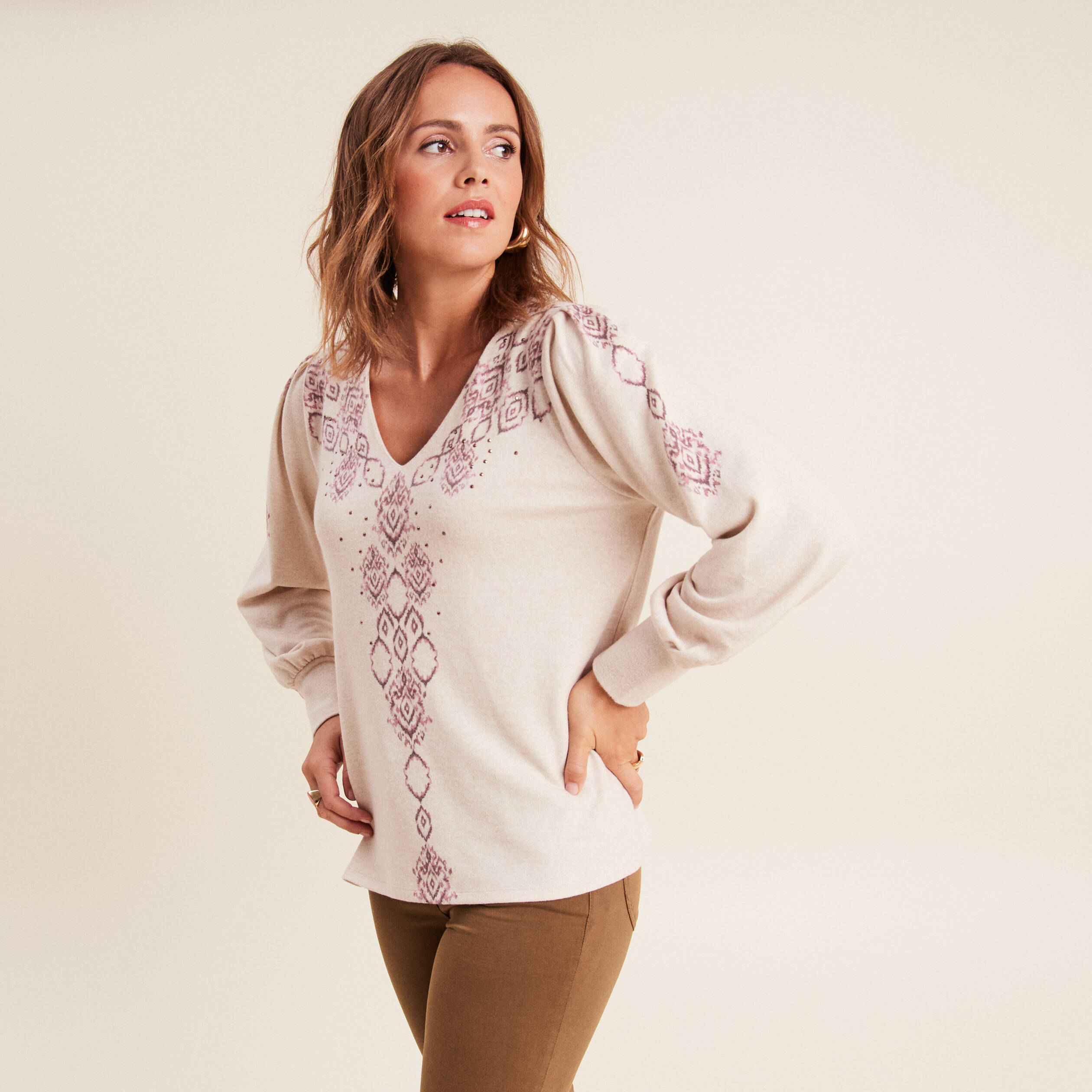 t shirt manches longues creme femme T-shirt manches longues creme femme