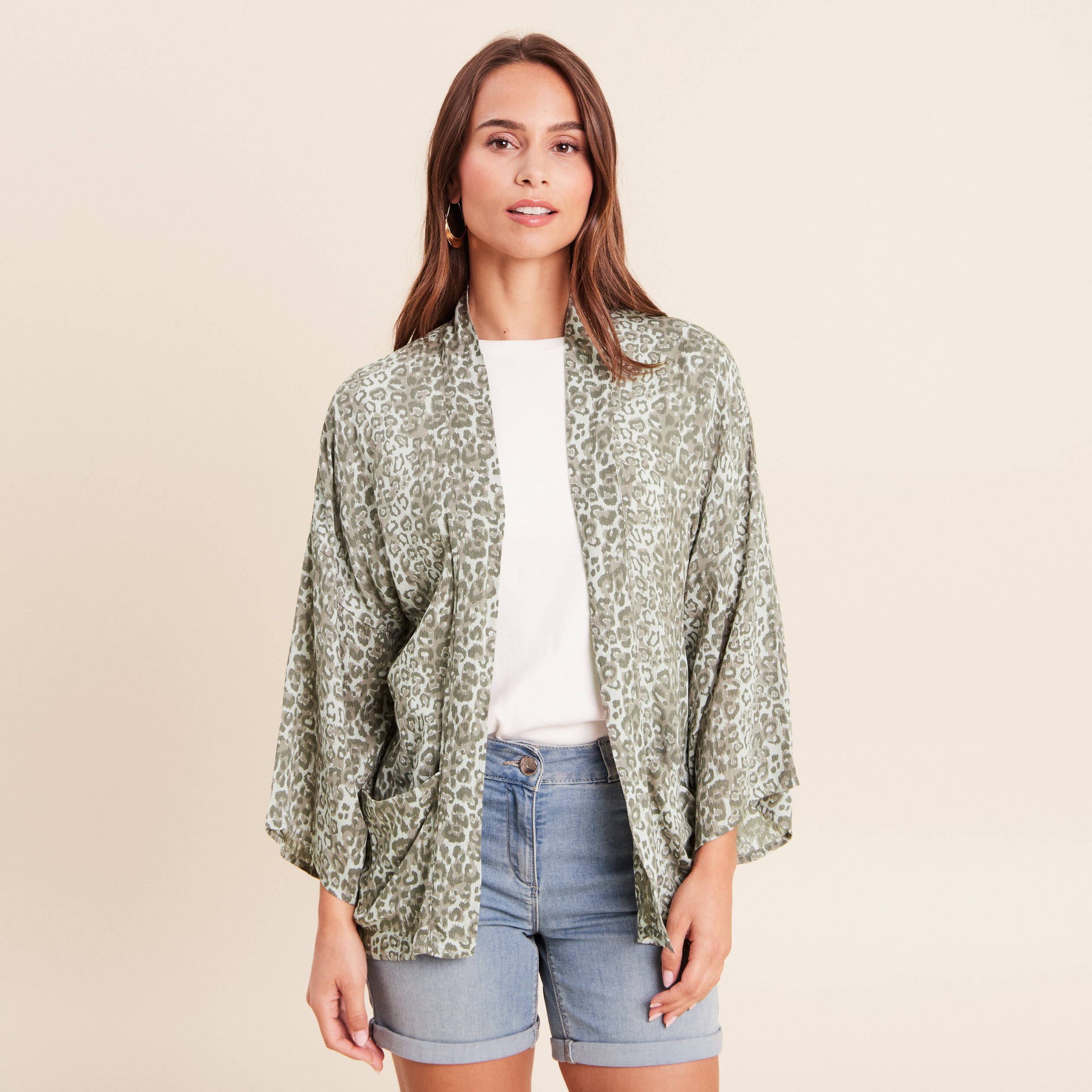 Kimono avec poches vert clair femme