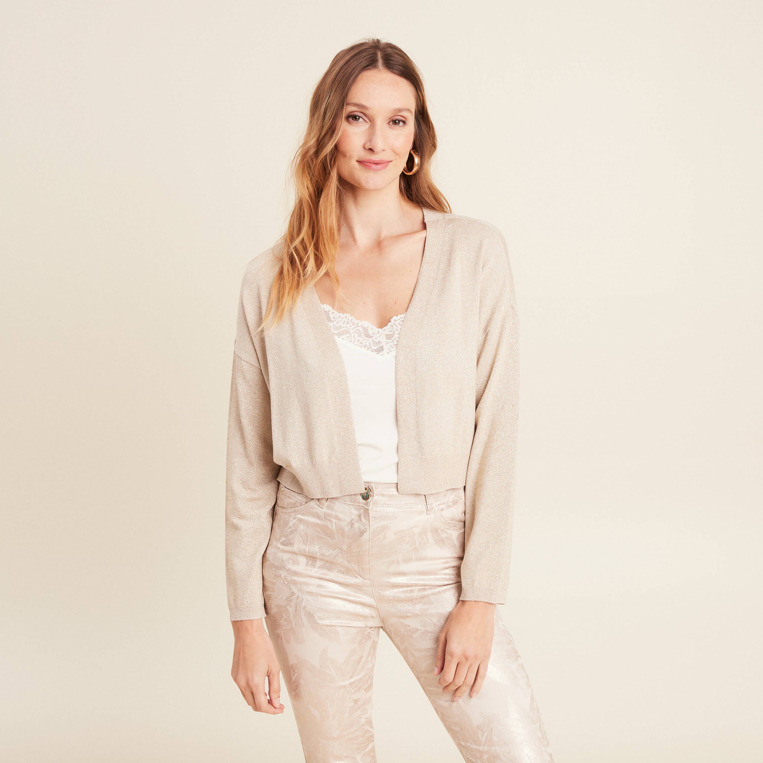 gilet manches longues couleur or femme Gilet manches longues couleur or femme