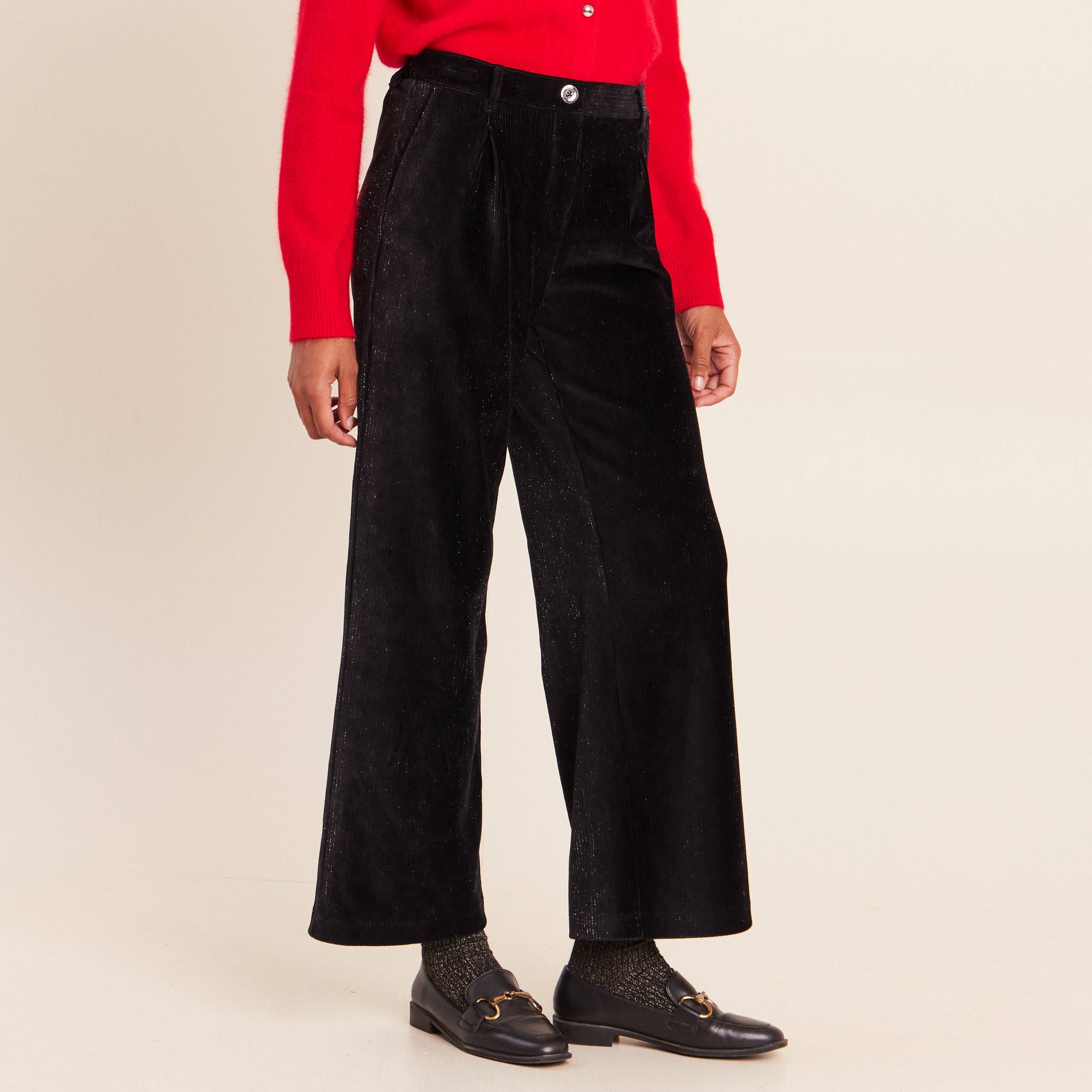 Pantalon en velours noir femme
