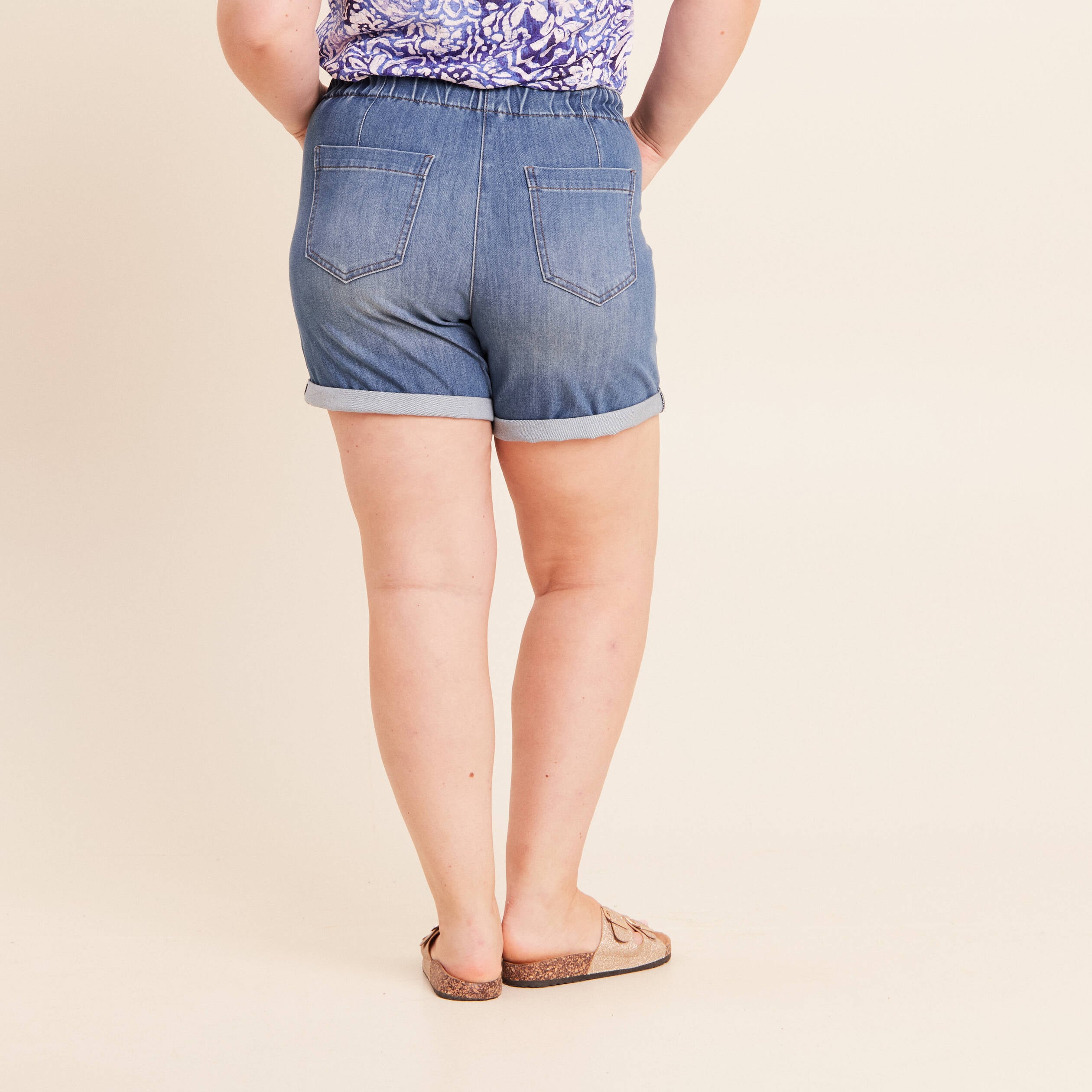 Short relax en jean denim stone femme