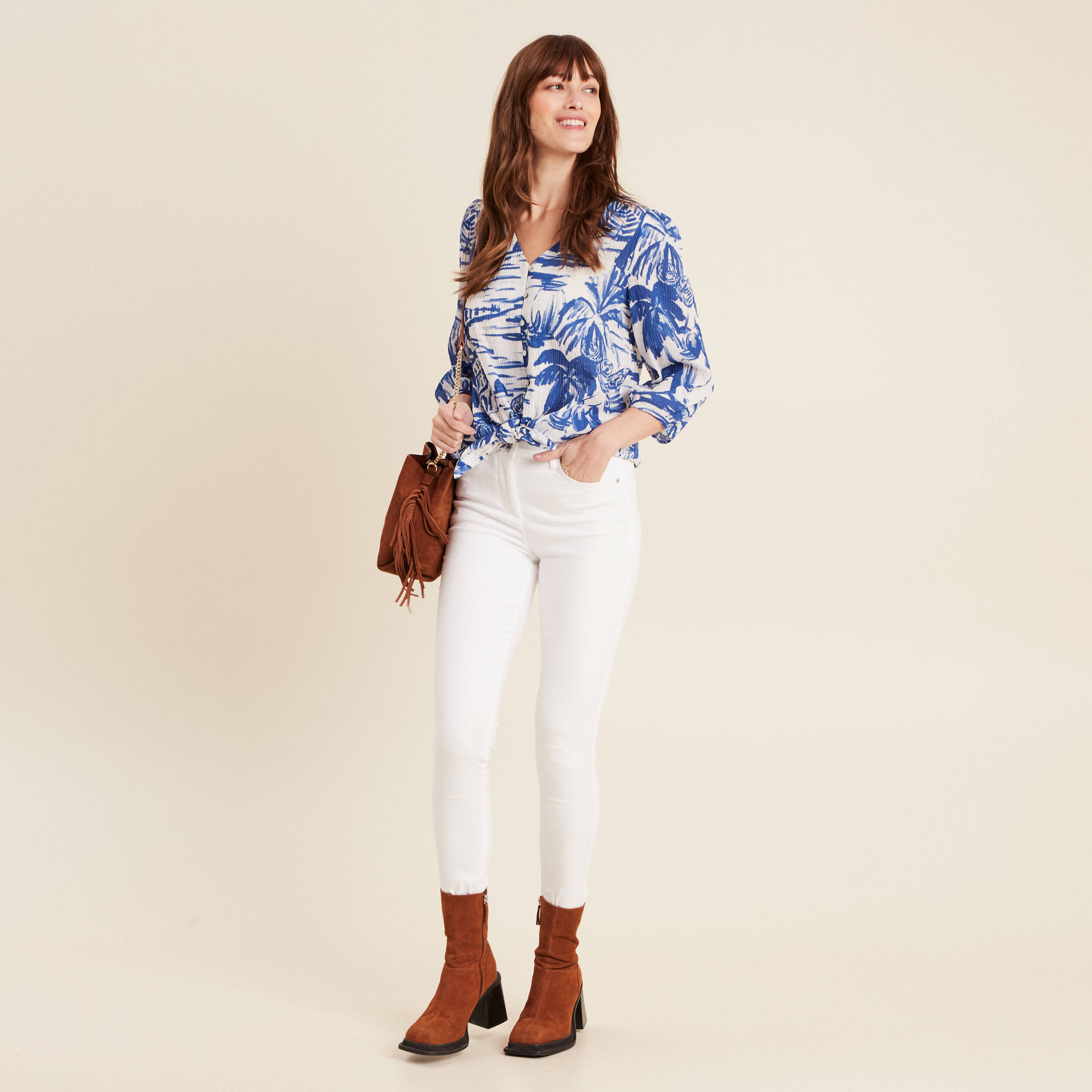 blouse manches 34 blanc femme Blouse manches 3/4 blanc femme