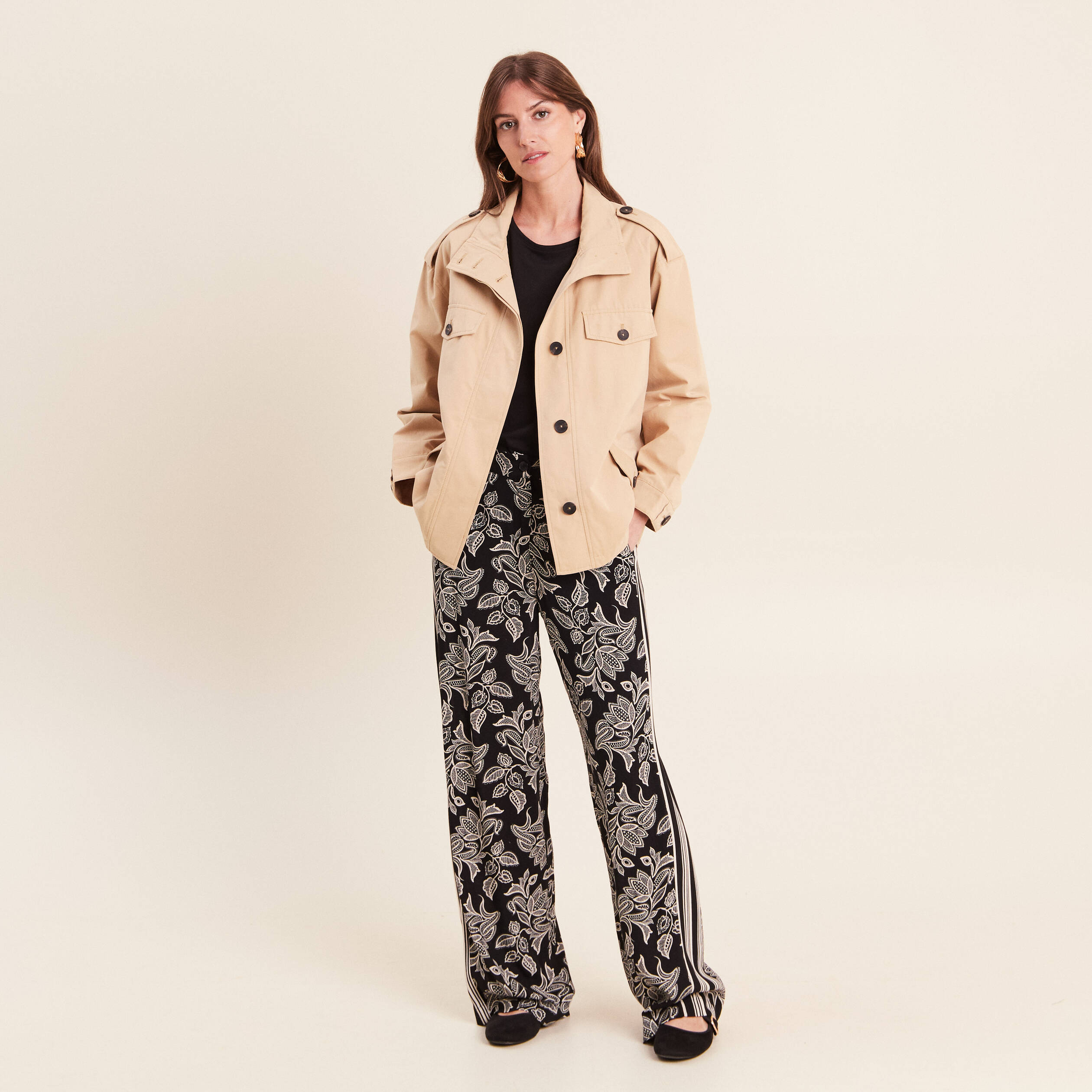 Trench col montant doubl&eacute; beige femme