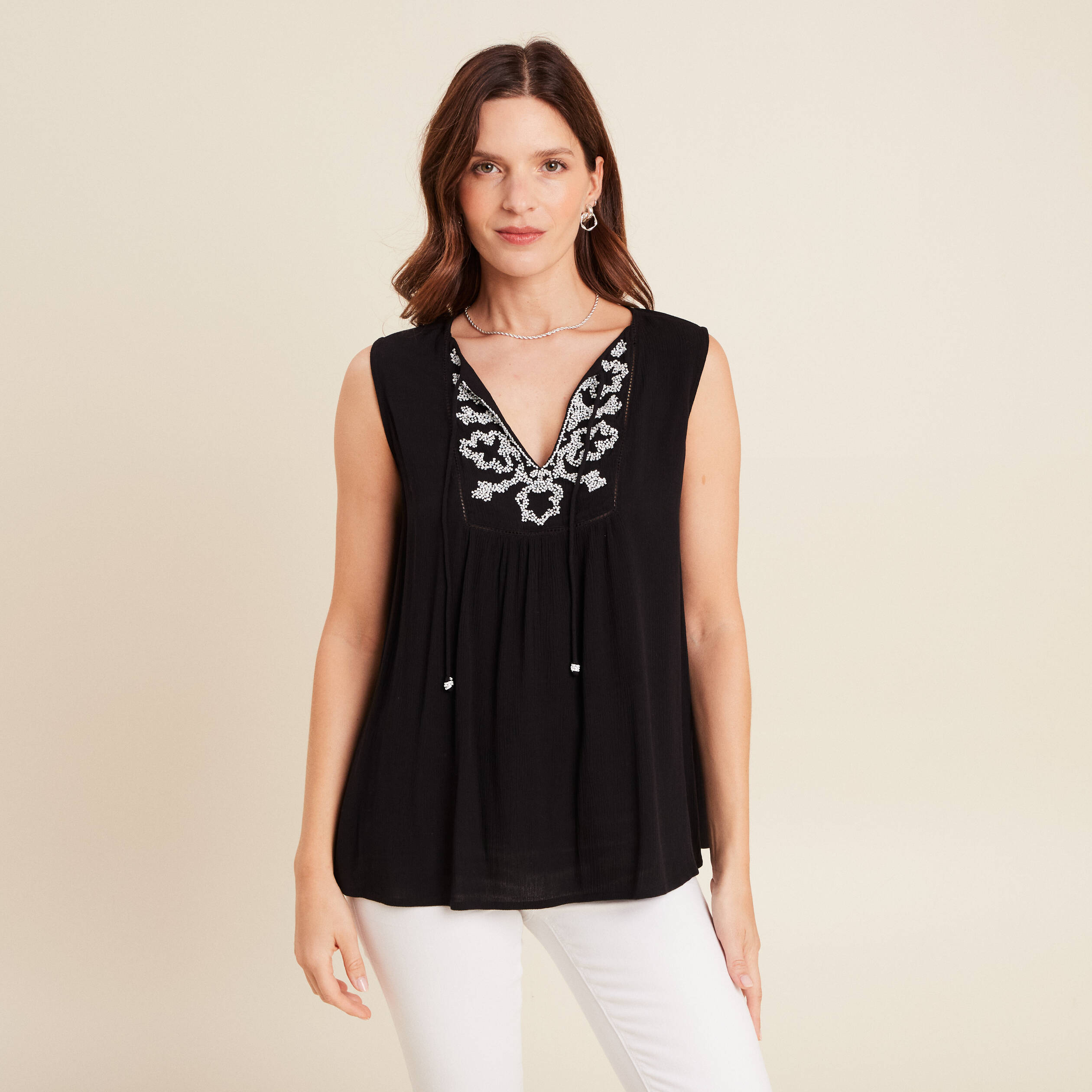blouse ample sans manches col rond noir femme Blouse ample sans manches col rond noir femme