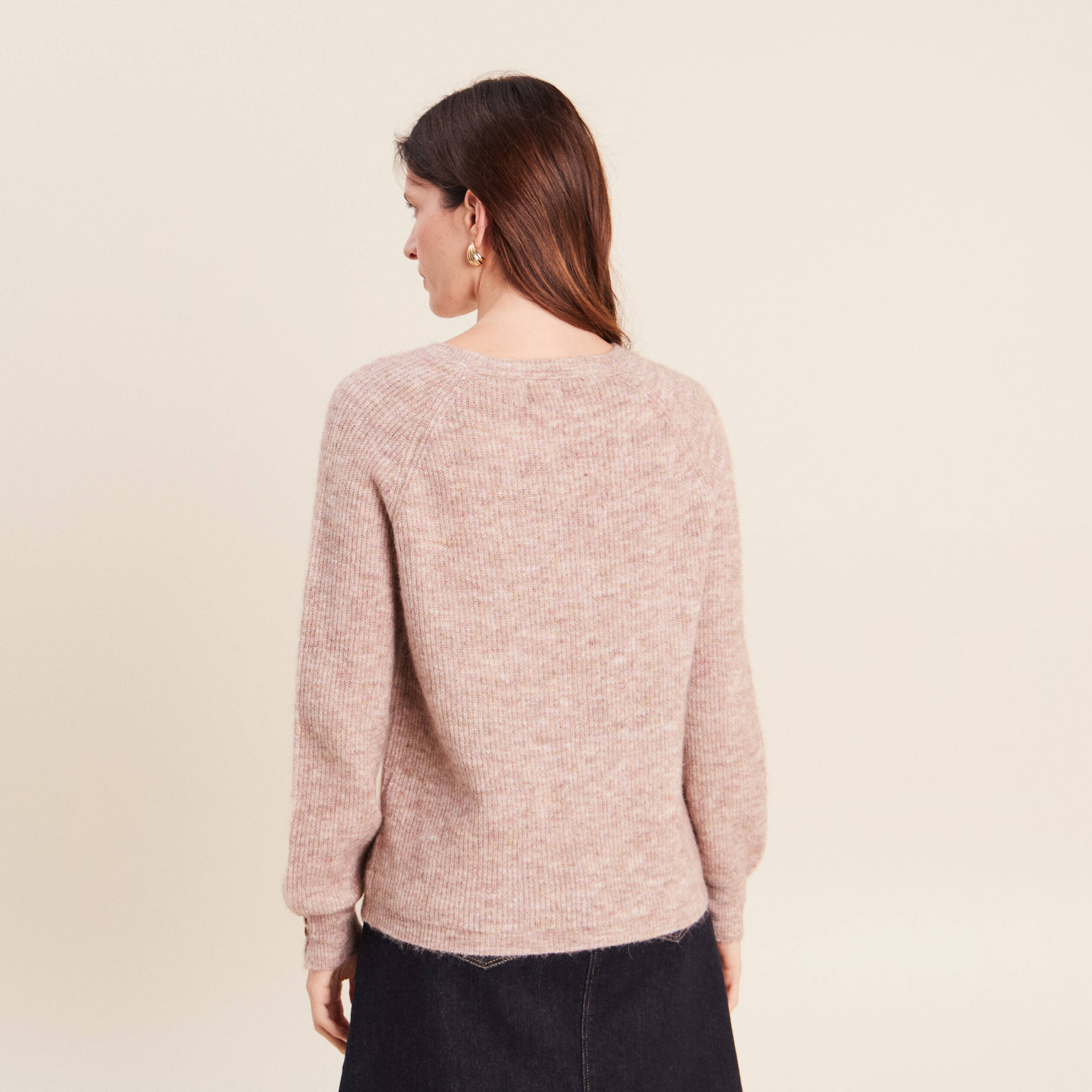 Pull col rond beige femme