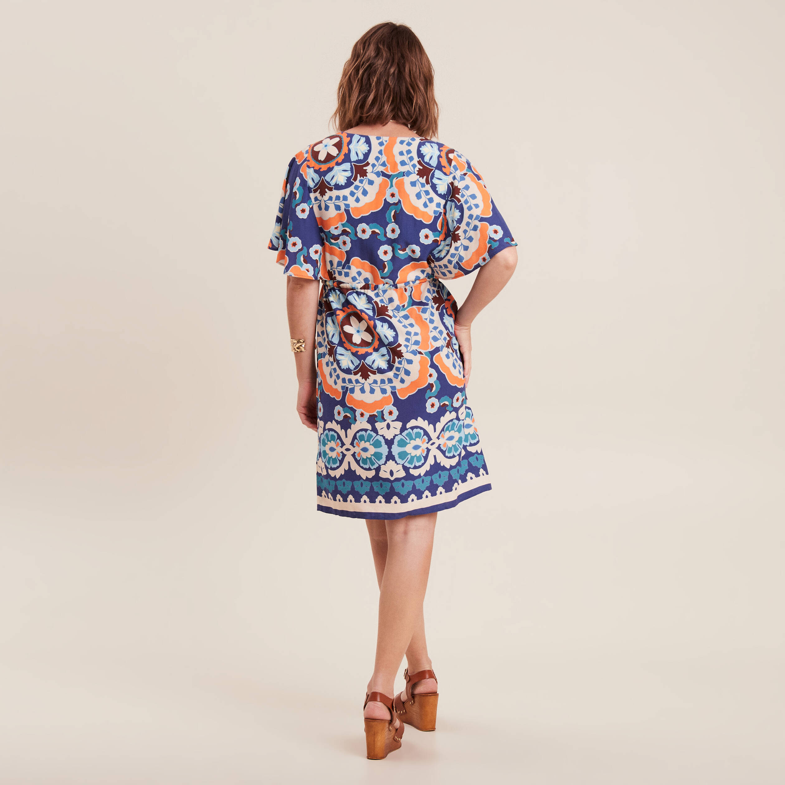 Robe droite col cache-coeur bleu femme