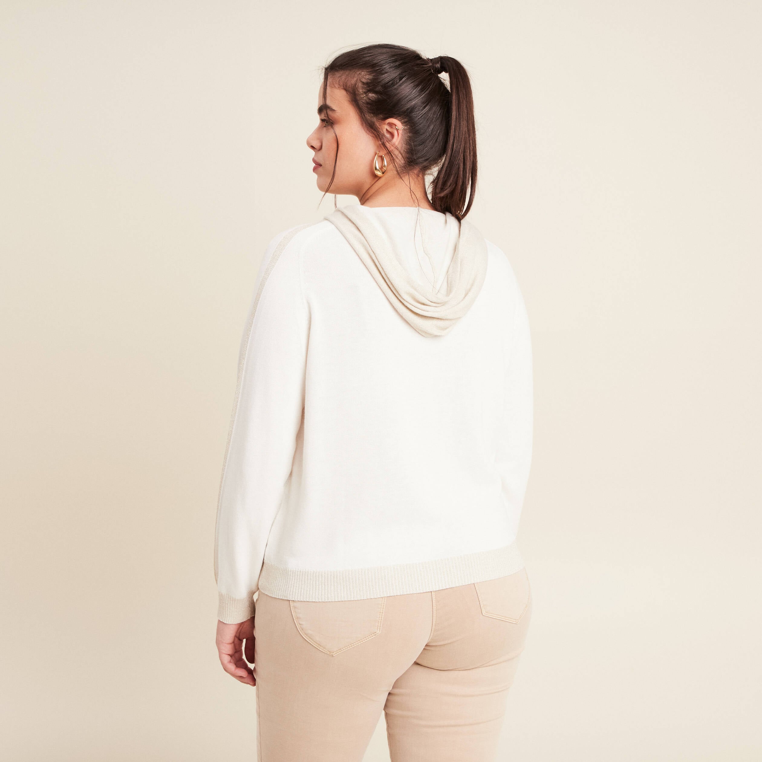 Sweat &agrave; capuche zipp&eacute; ecru femme