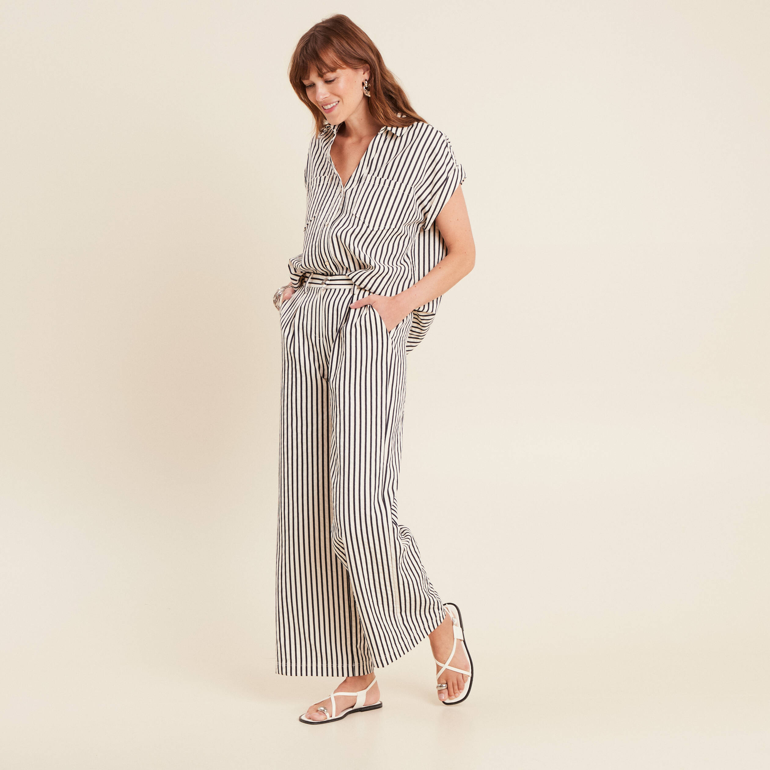 Chemise ample manches courtes bleu foncé femme