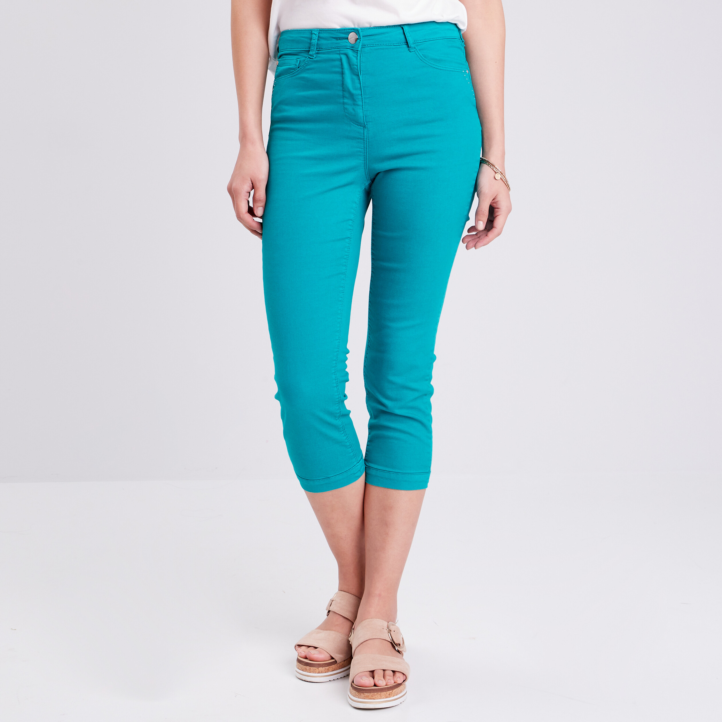 Pantacourt droit taille haute vert meraude femme Vibs