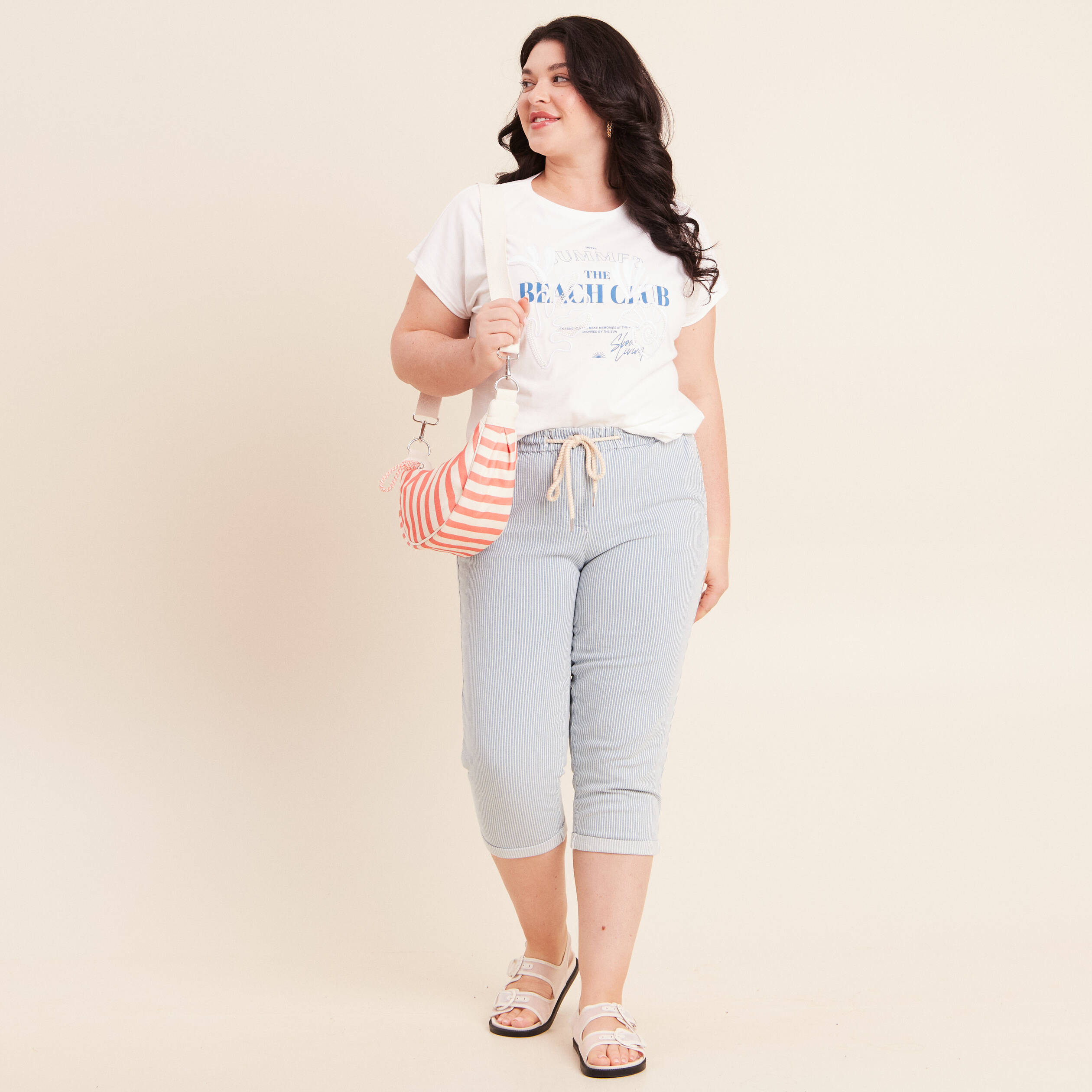 Pantacourt coupe mom bleu femme