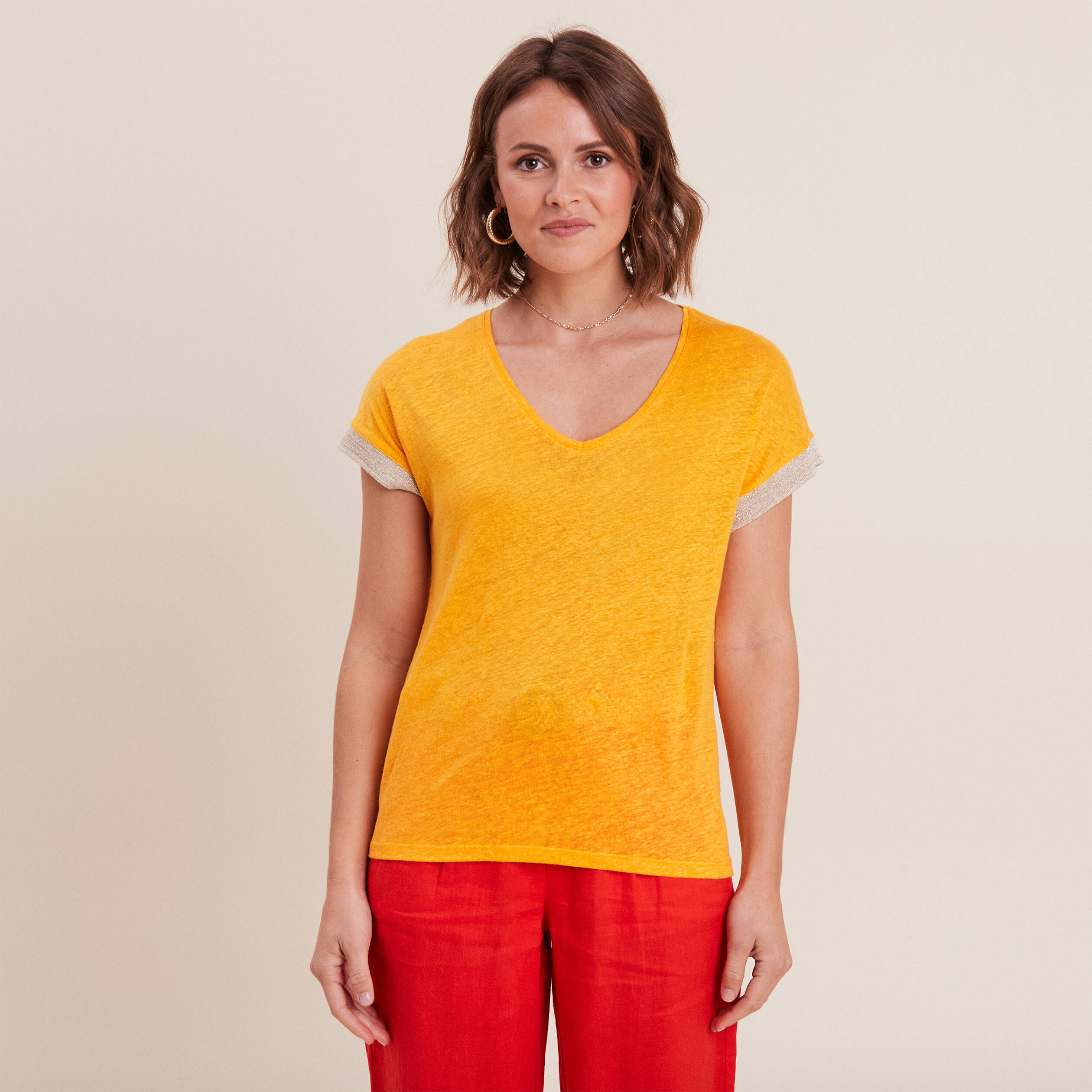 t shirt manches courtes jaune or femme T-shirt manches courtes jaune or femme