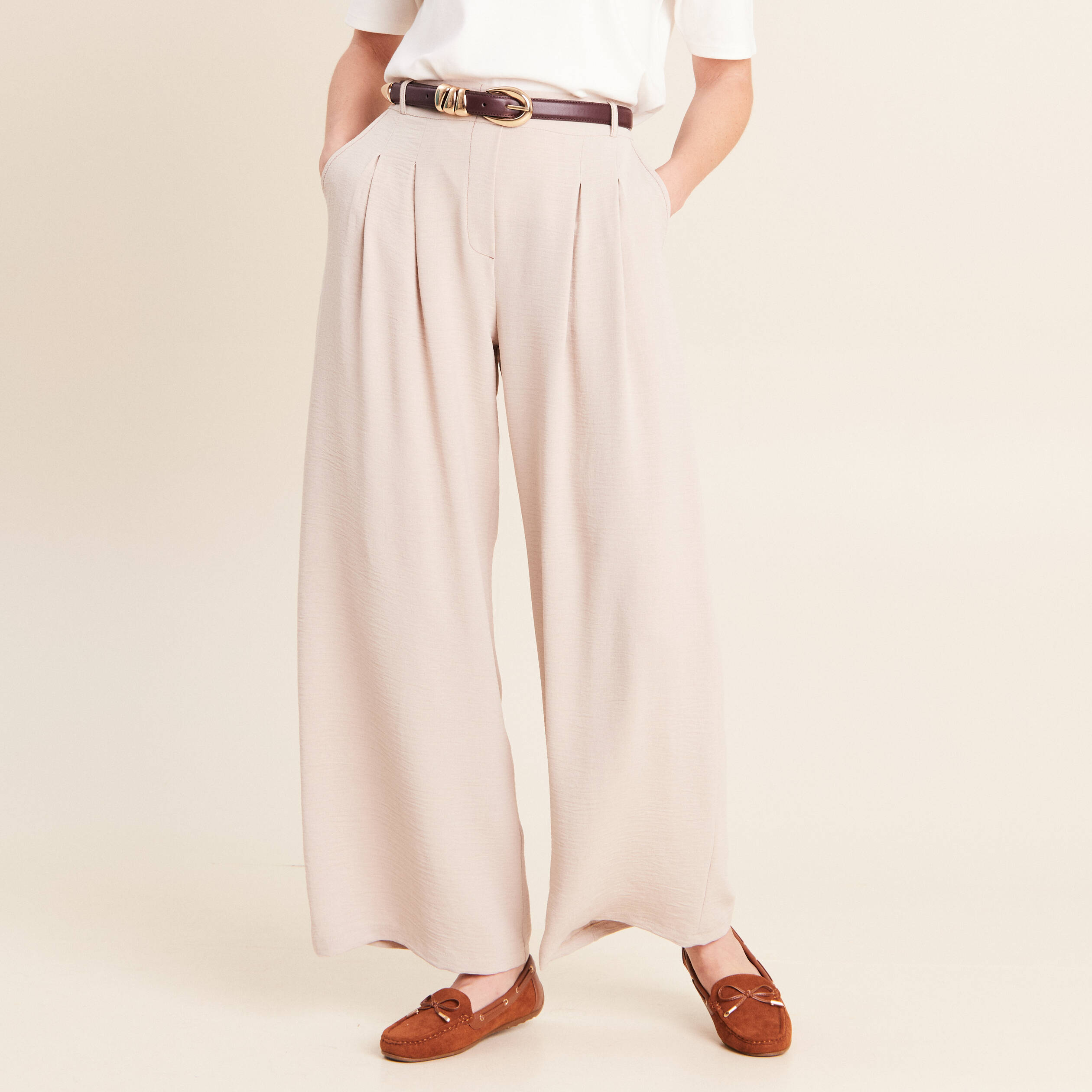 Pantalon large taille standard gris clair femme