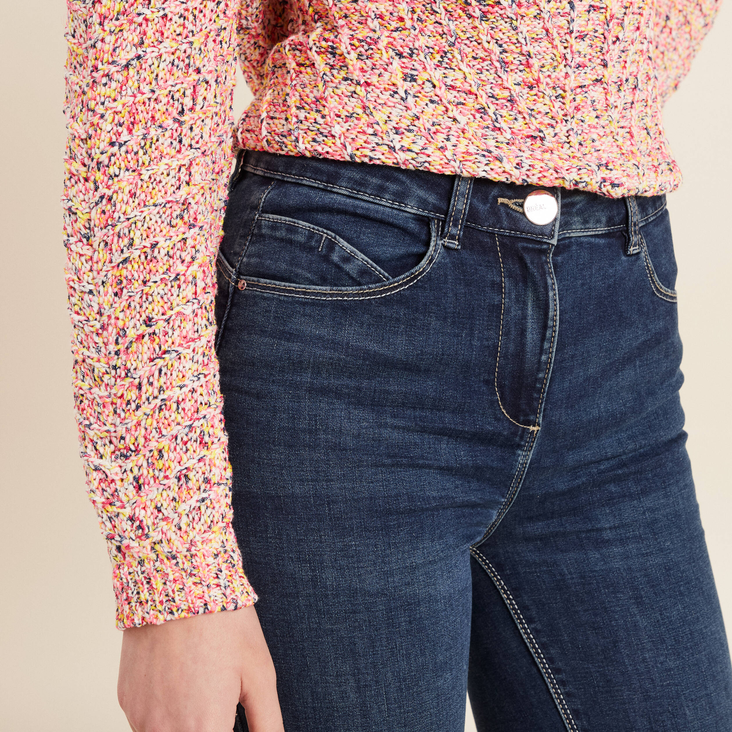jeans ajuste taille standard 78eme denim brut femme Jeans ajusté taille standard 7/8ème denim brut femme