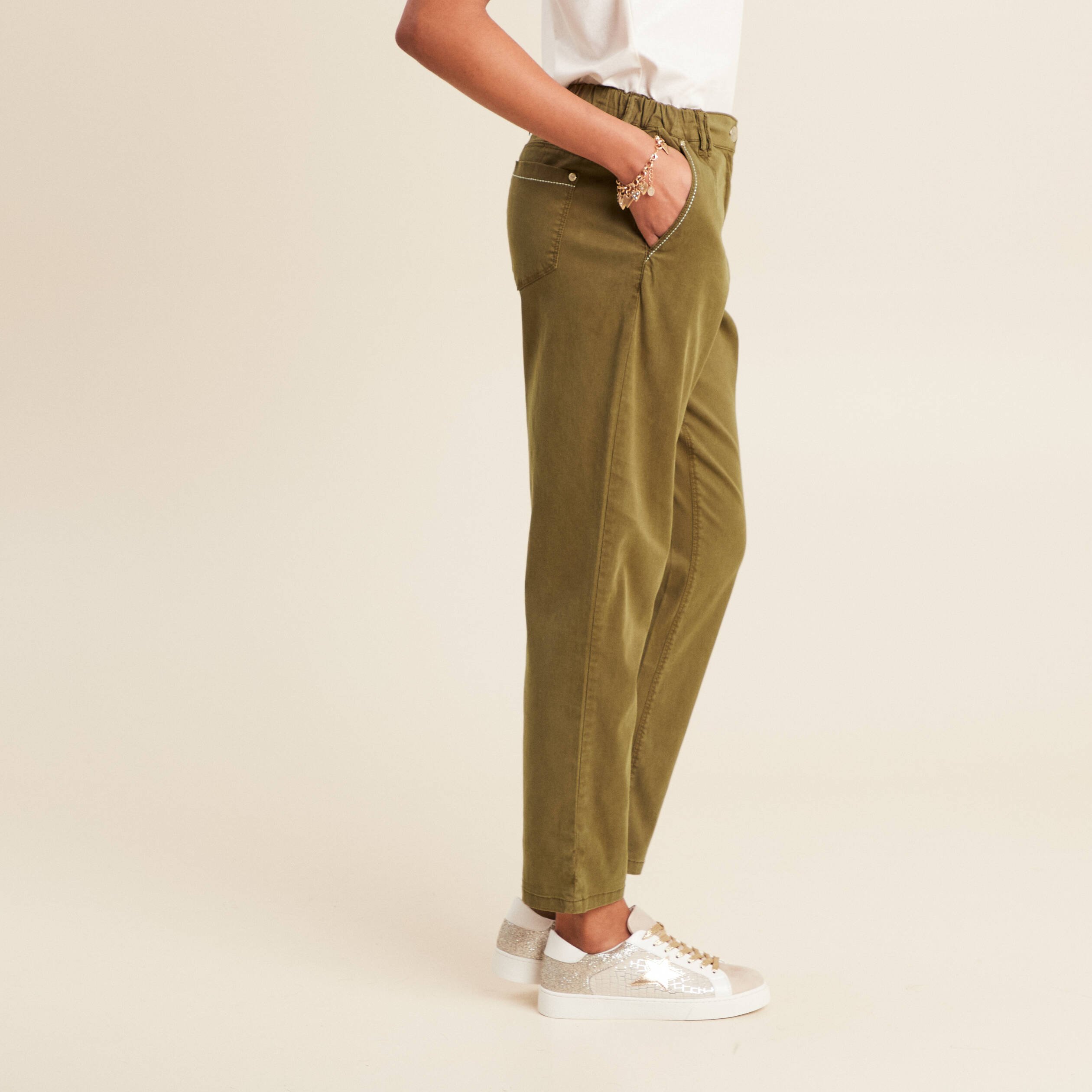 pantalon ajuste taille haute vert olive femme Pantalon ajusté taille haute vert olive femme