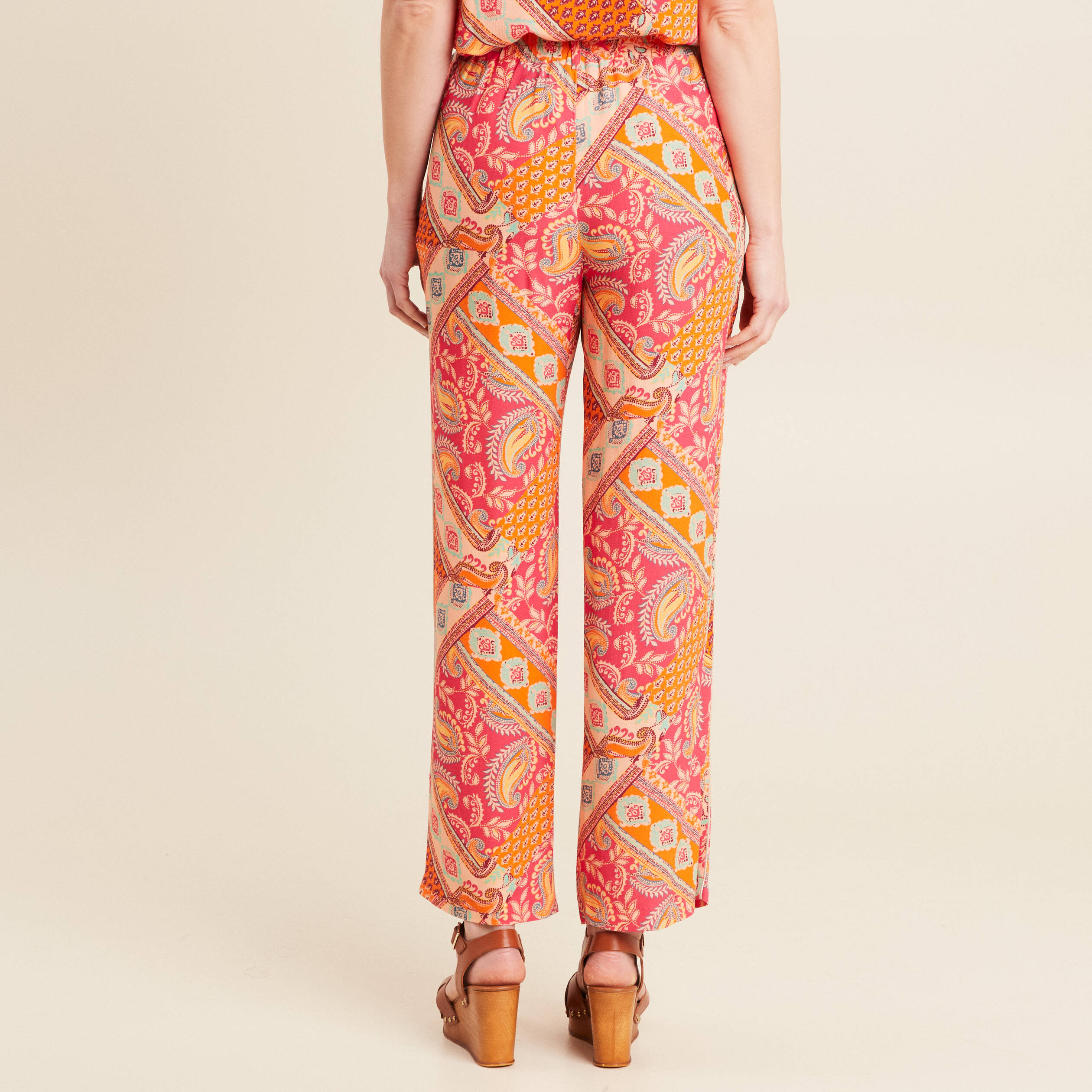 pantalon large taille haute orange femme Pantalon large taille haute orange femme