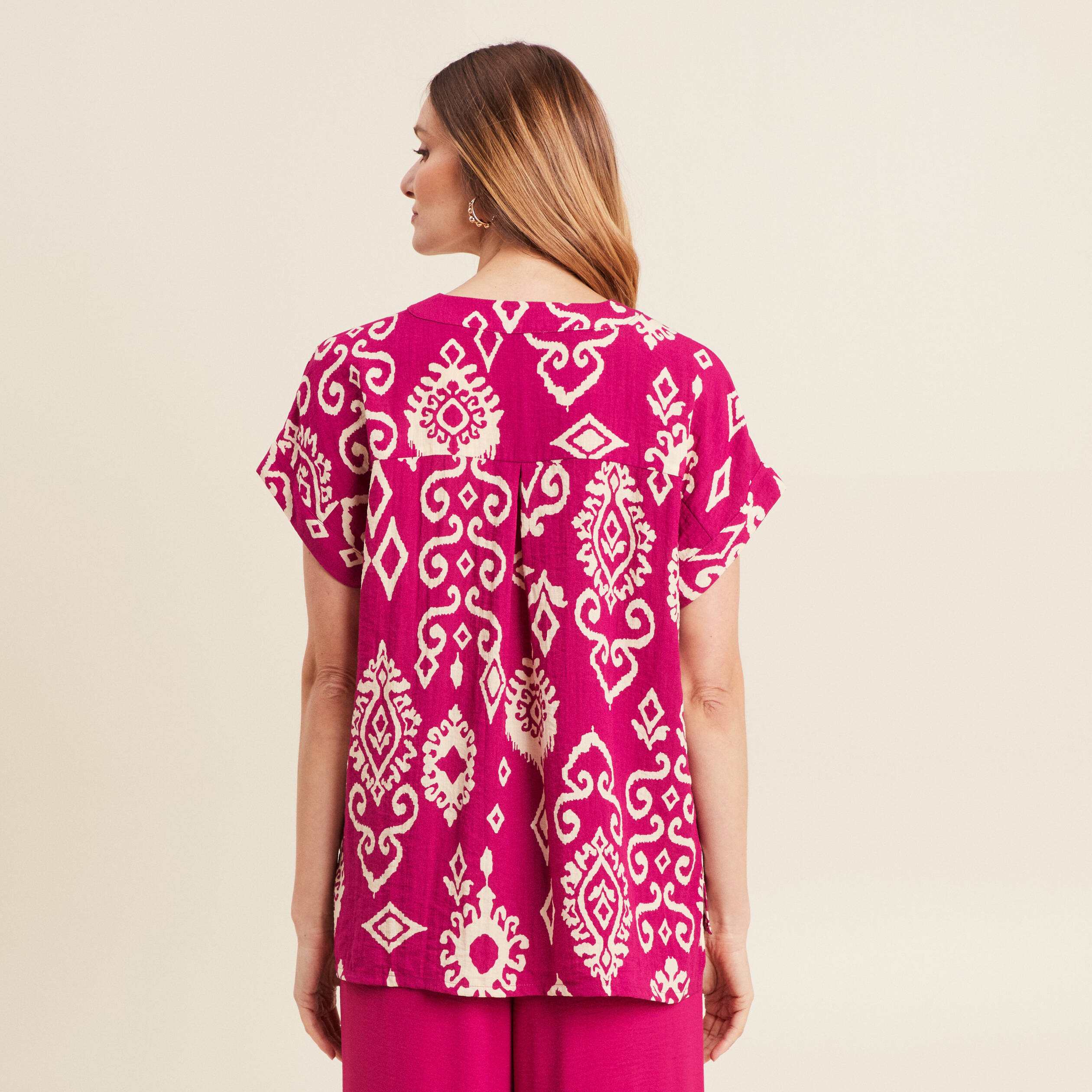 blouse manches courtes rose fushia femme Blouse manches courtes rose fushia femme