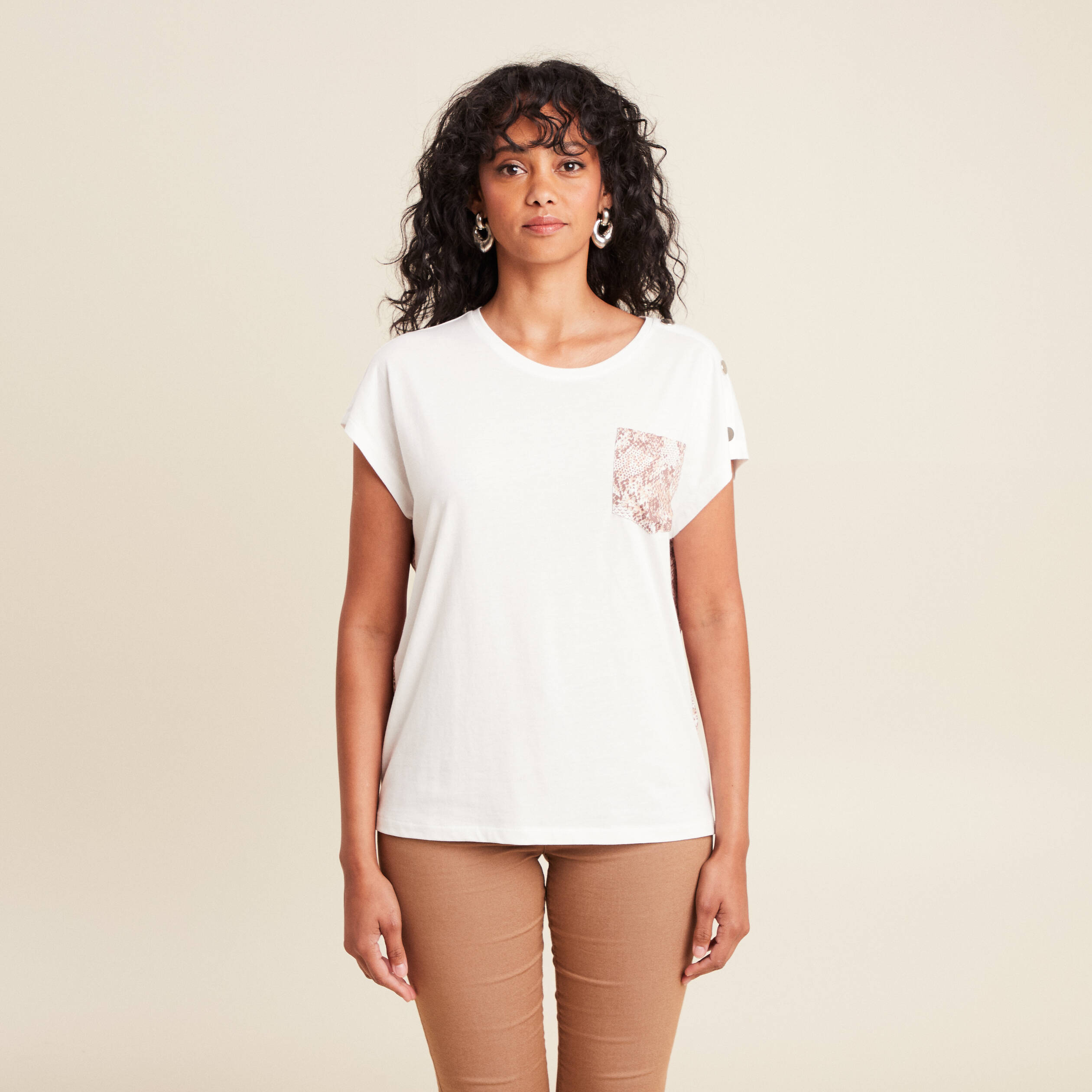 t shirt col rond manches courtes ecru femme t-shirt col rond manches courtes ecru femme
