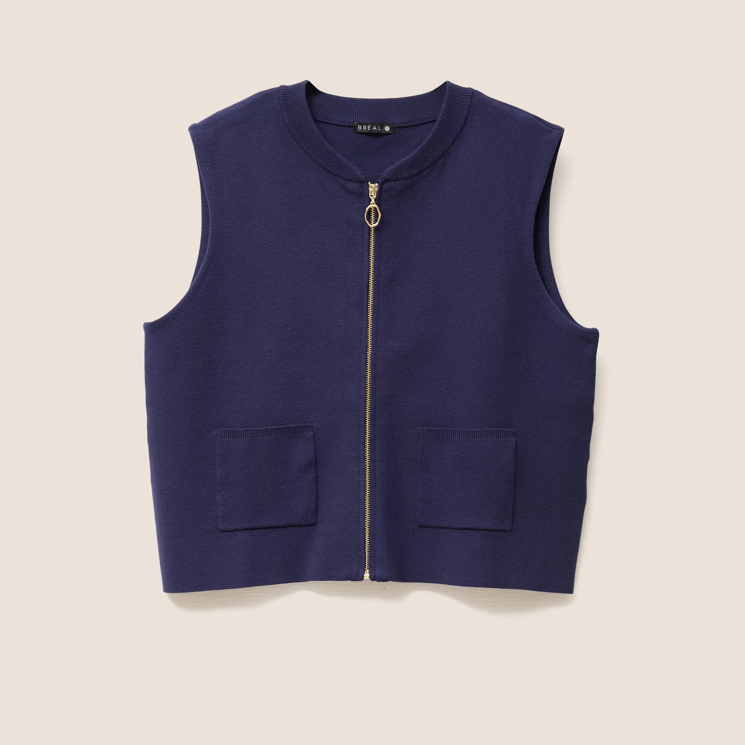 gilet droit court sans manches bleu marine femme Gilet droit court sans manches bleu marine femme
