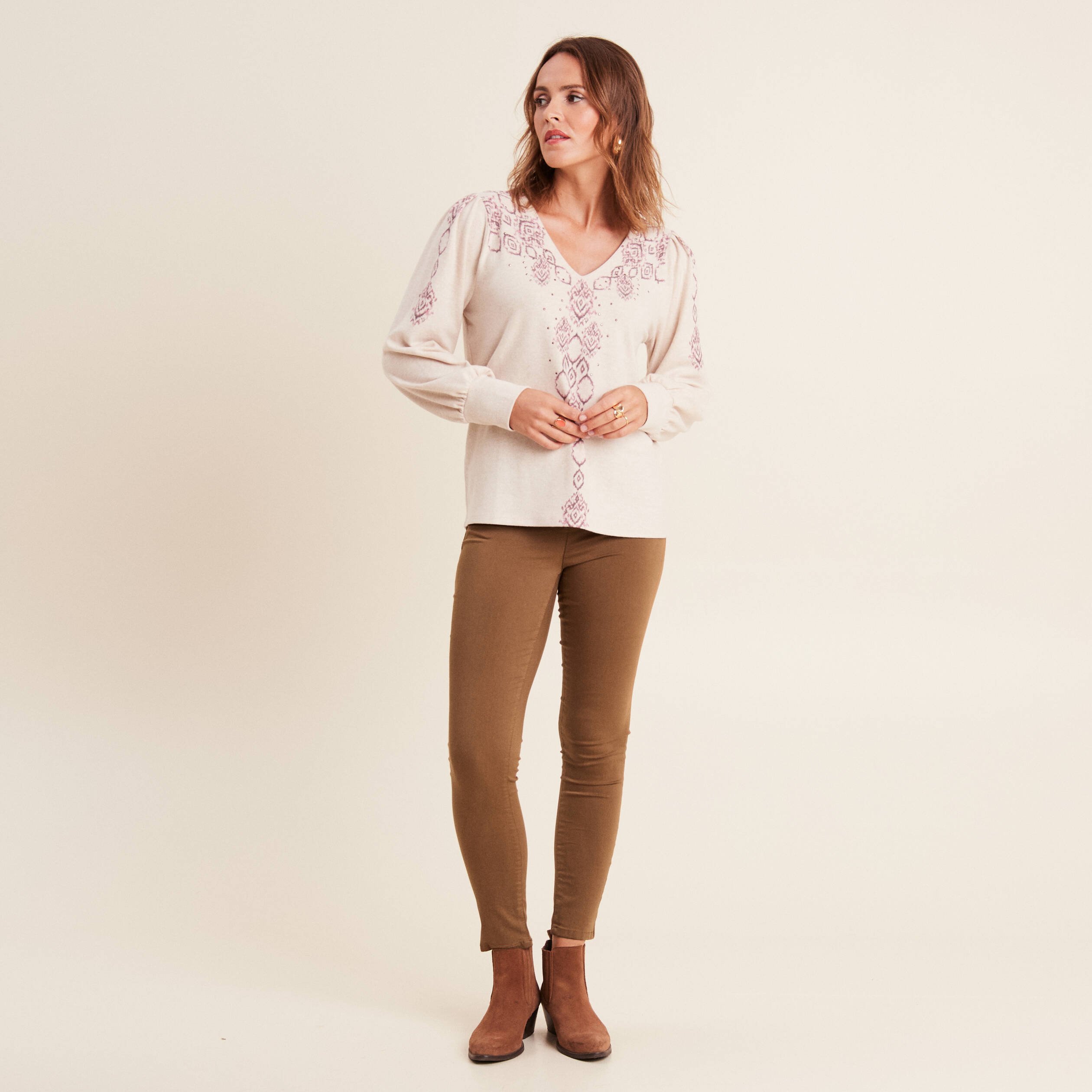 t shirt manches longues creme femme T-shirt manches longues creme femme