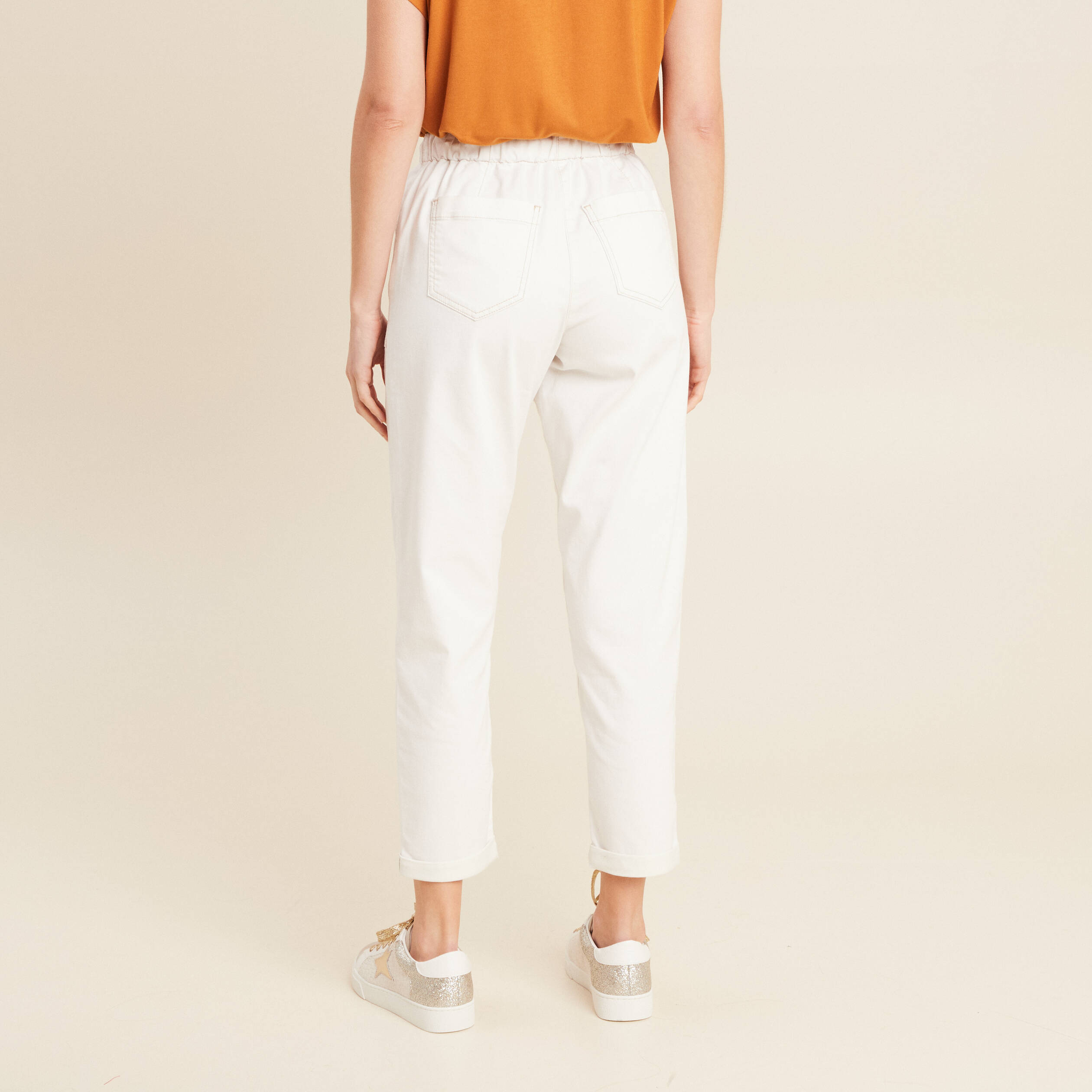 pantalon coupe droite a coulisse blanc femme Pantalon coupe droite à coulisse blanc femme