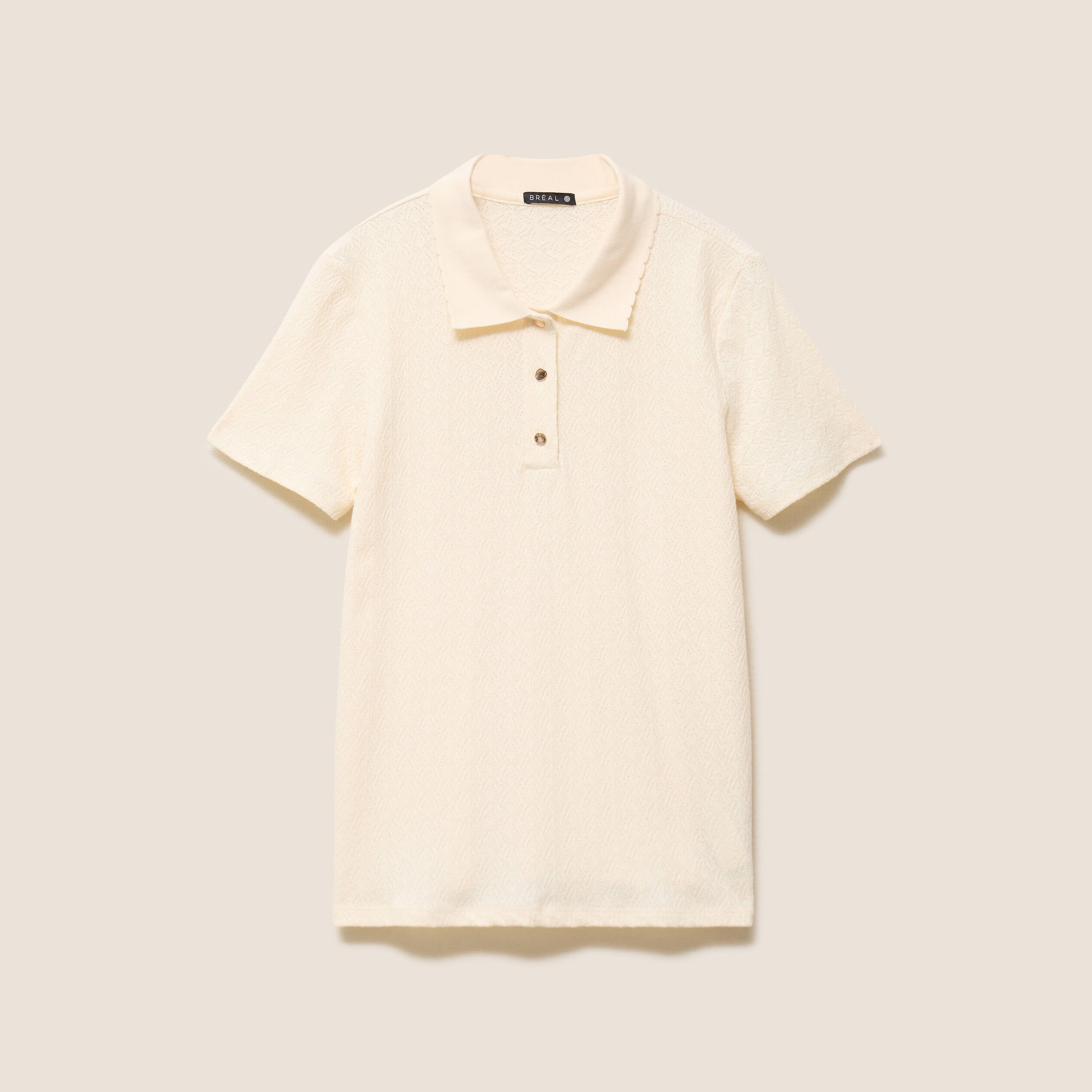 Polo jacquard manches courtes ecru femme