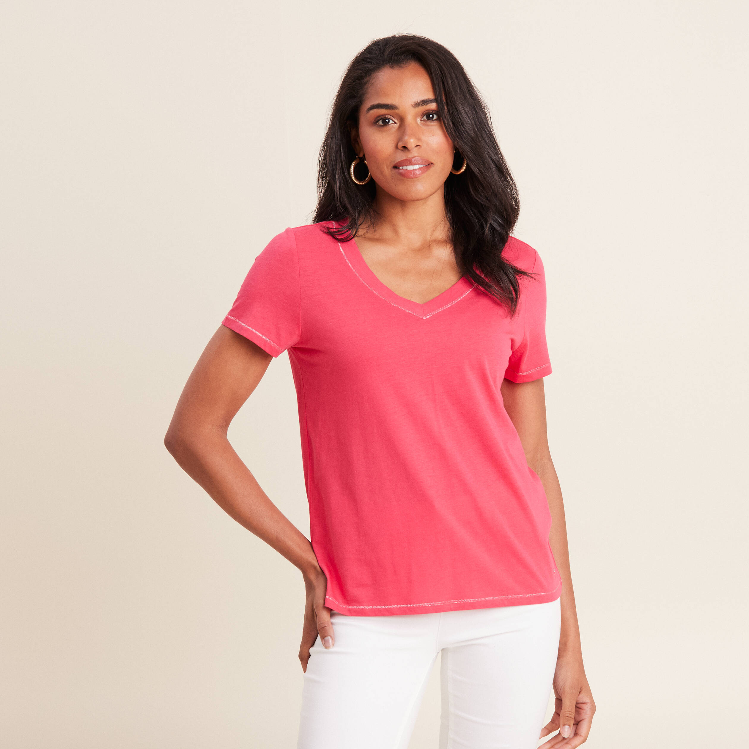 t shirt manches courtes rose framboise femme T-shirt manches courtes rose framboise femme