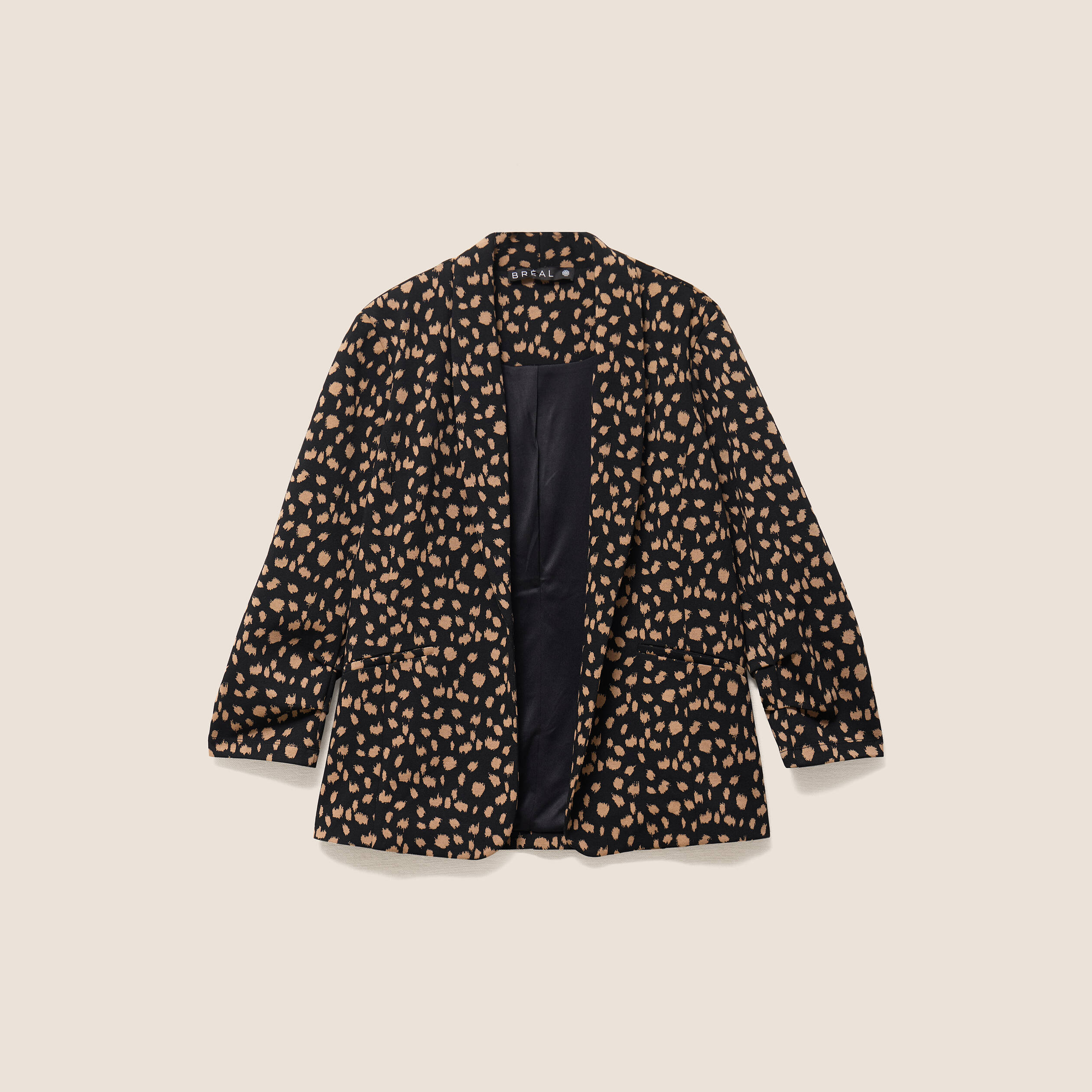 Blazer droit jacquard col tailleur noir femme