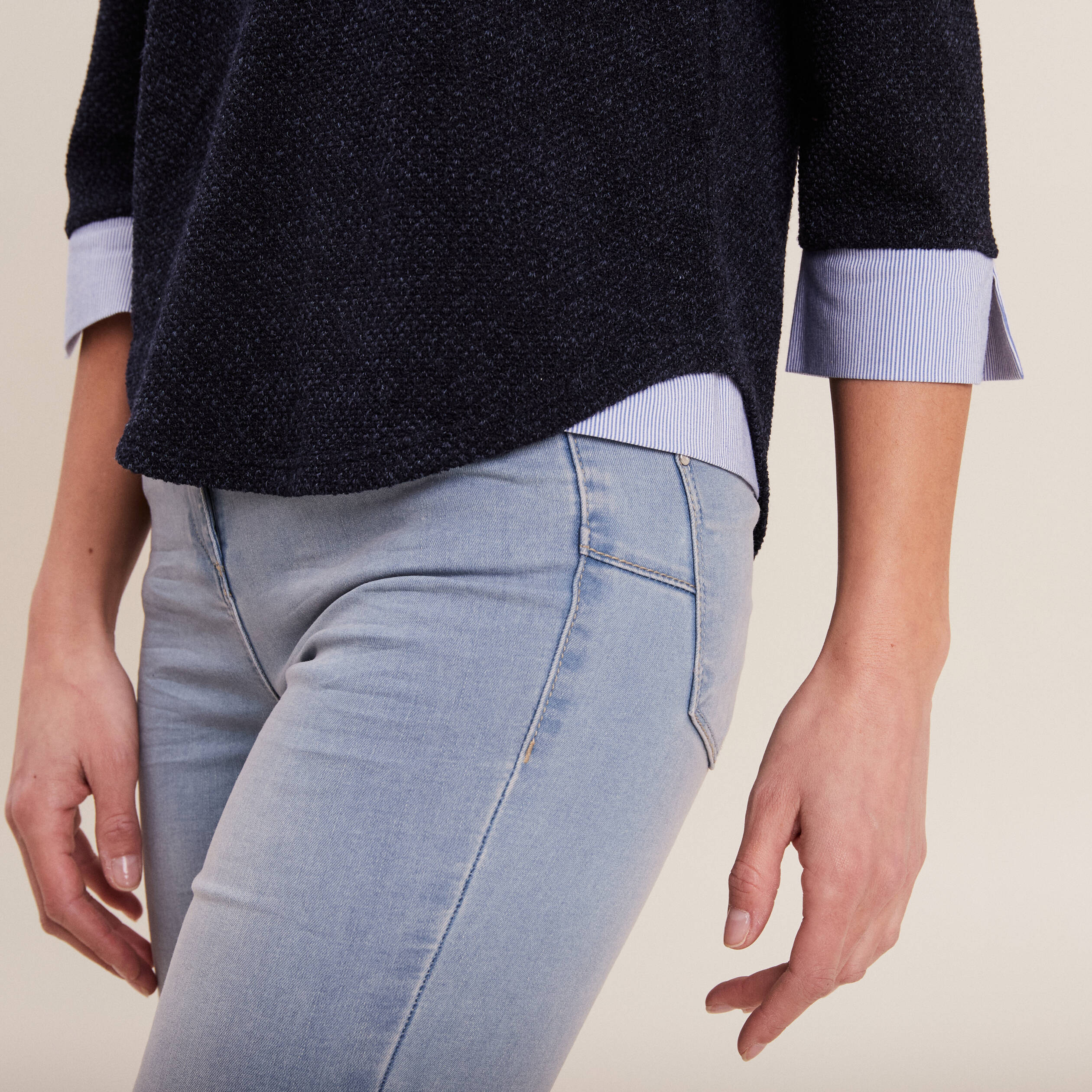 T-shirt manches 3/4 bleu marine femme