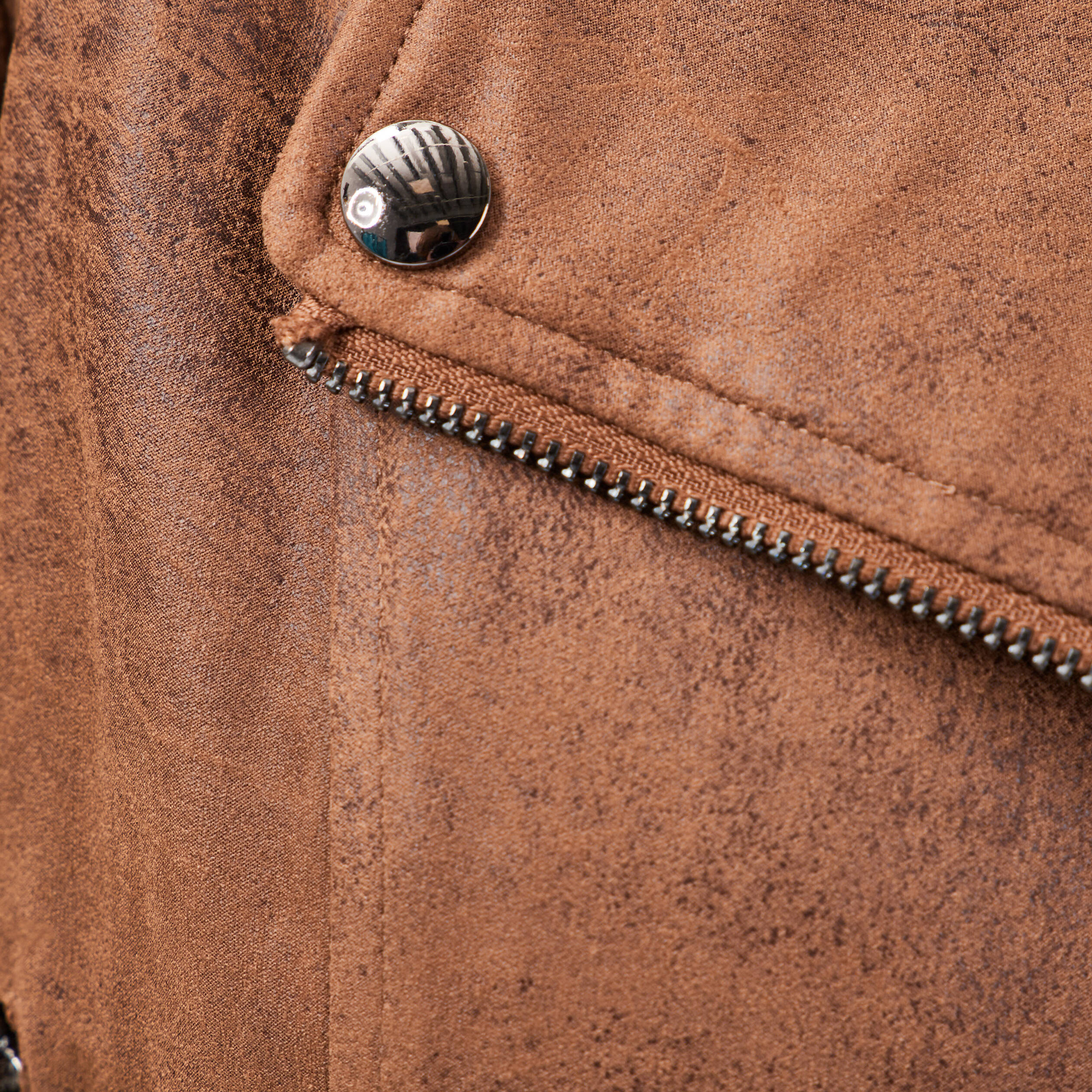 Veste esprit motard zipp&eacute;e marron fonc&eacute; femme