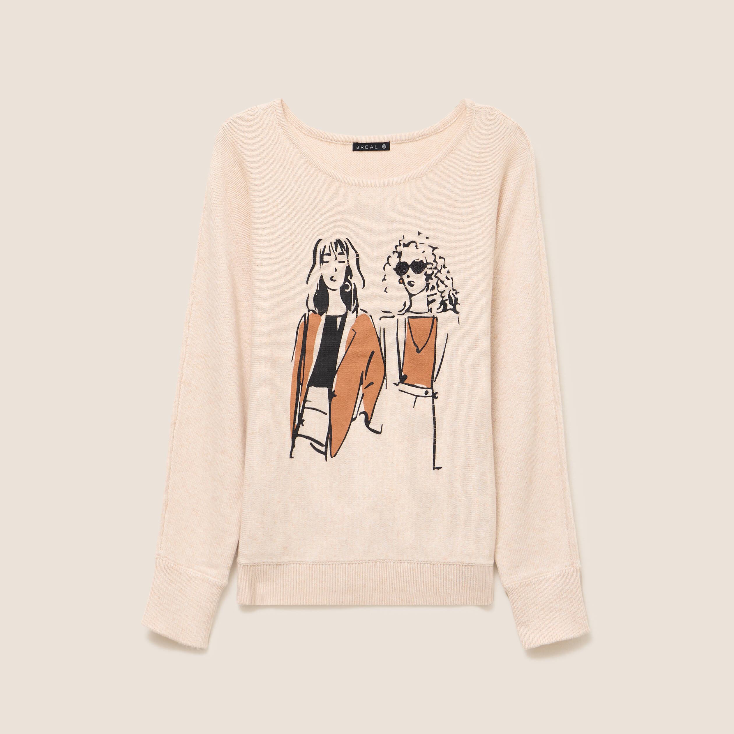 Pull col rond manches longues creme femme