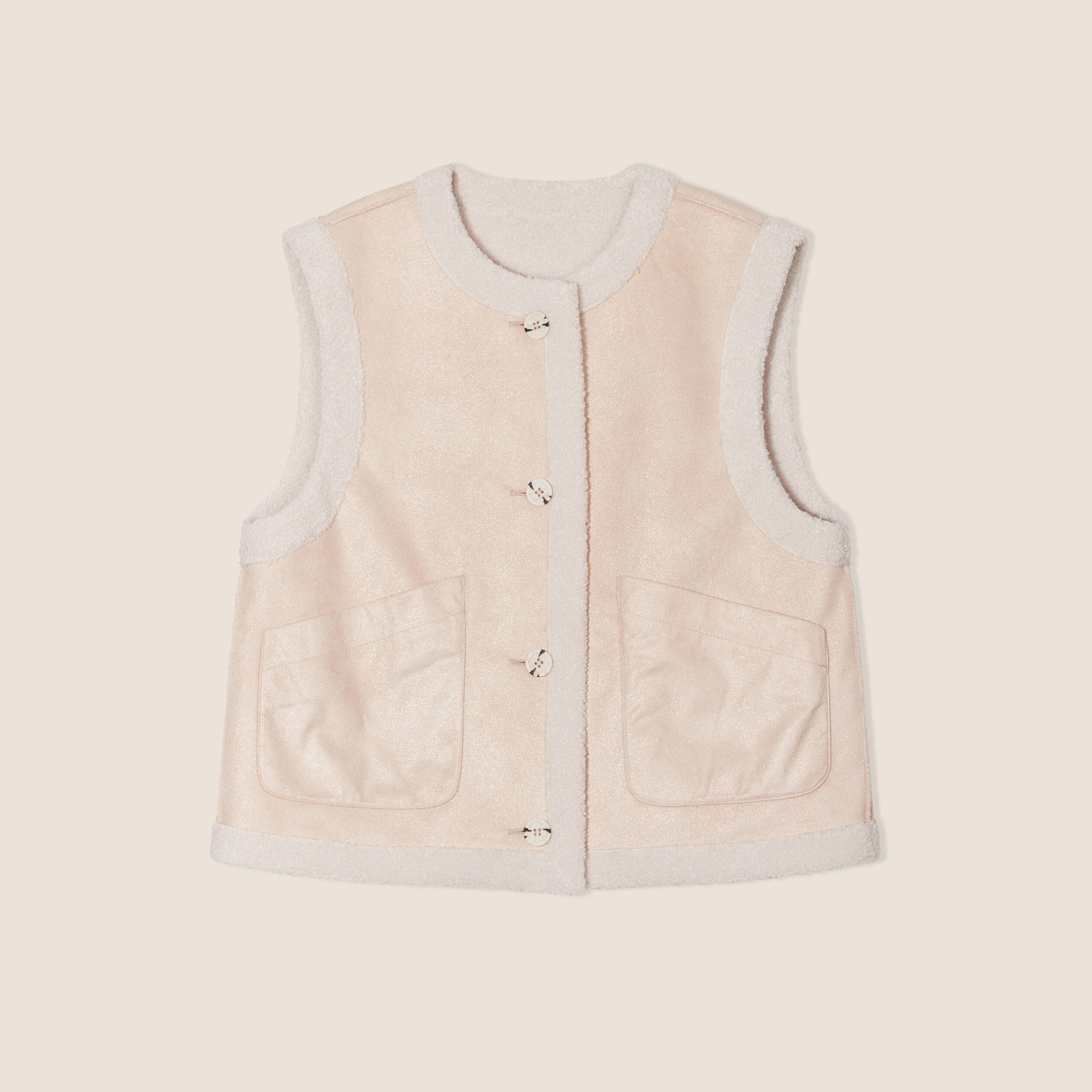 Gilet r&eacute;versible laine mouton beige femme