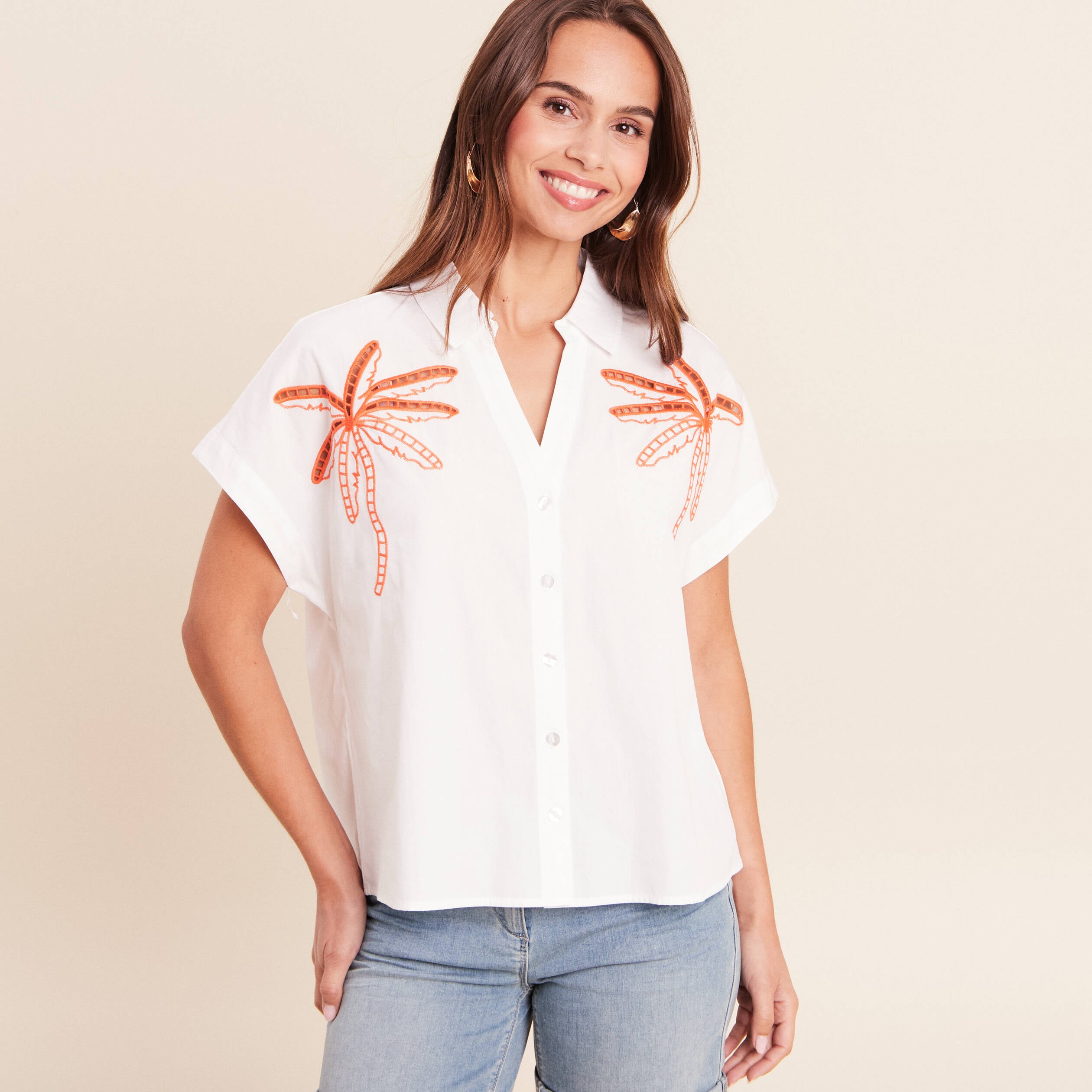Chemise col chemise manches courtes blanc femme