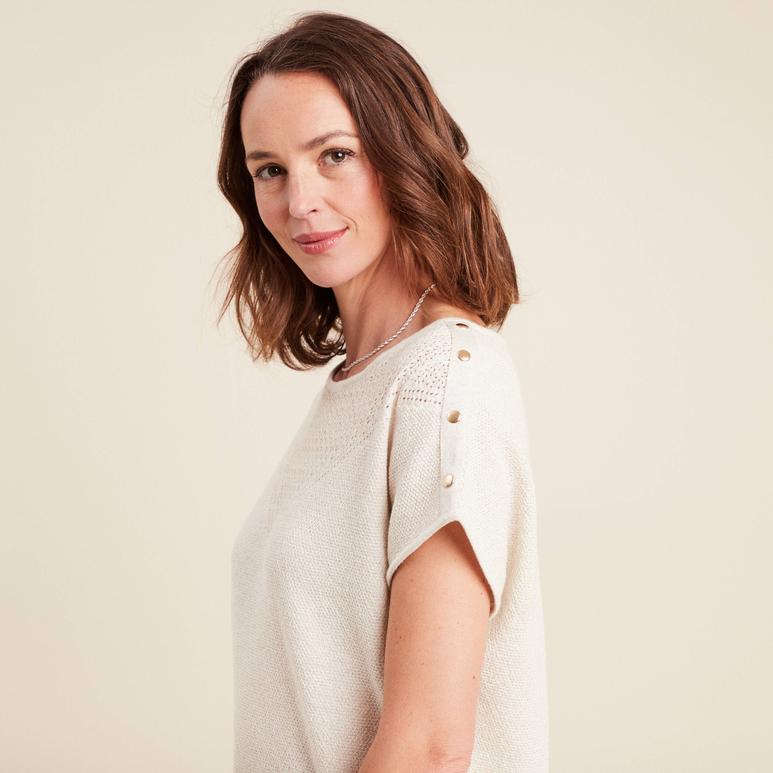 Pull manches courtes ecru femme