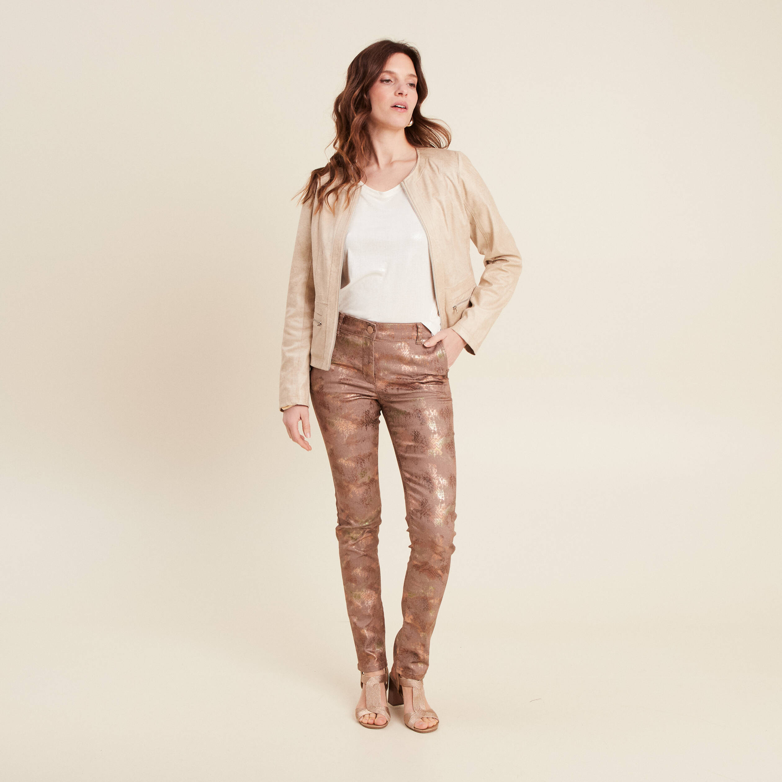 veste suedine zippee beige femme Veste suédine zippée beige femme