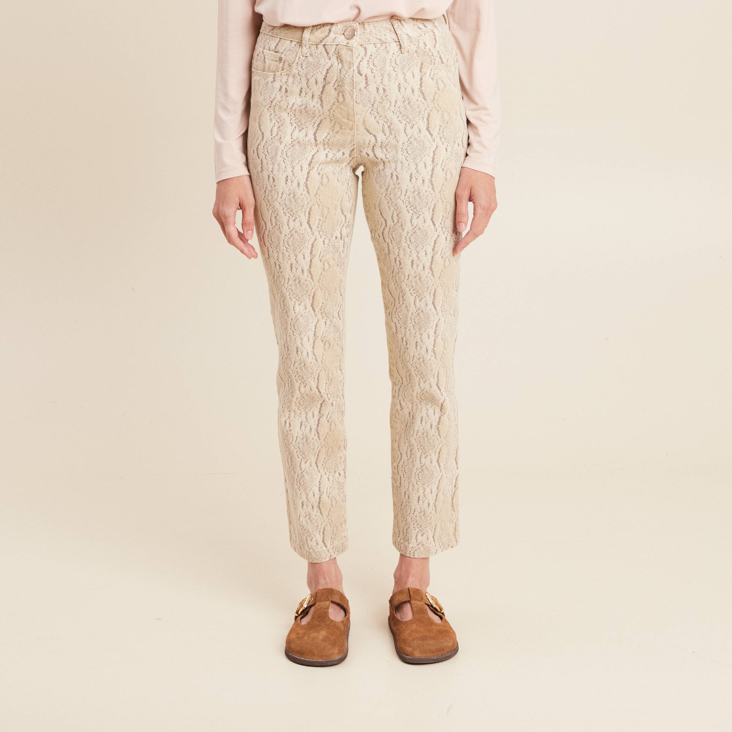 pantalon 78eme taille haute beige femme Pantalon 7/8ème taille haute beige femme