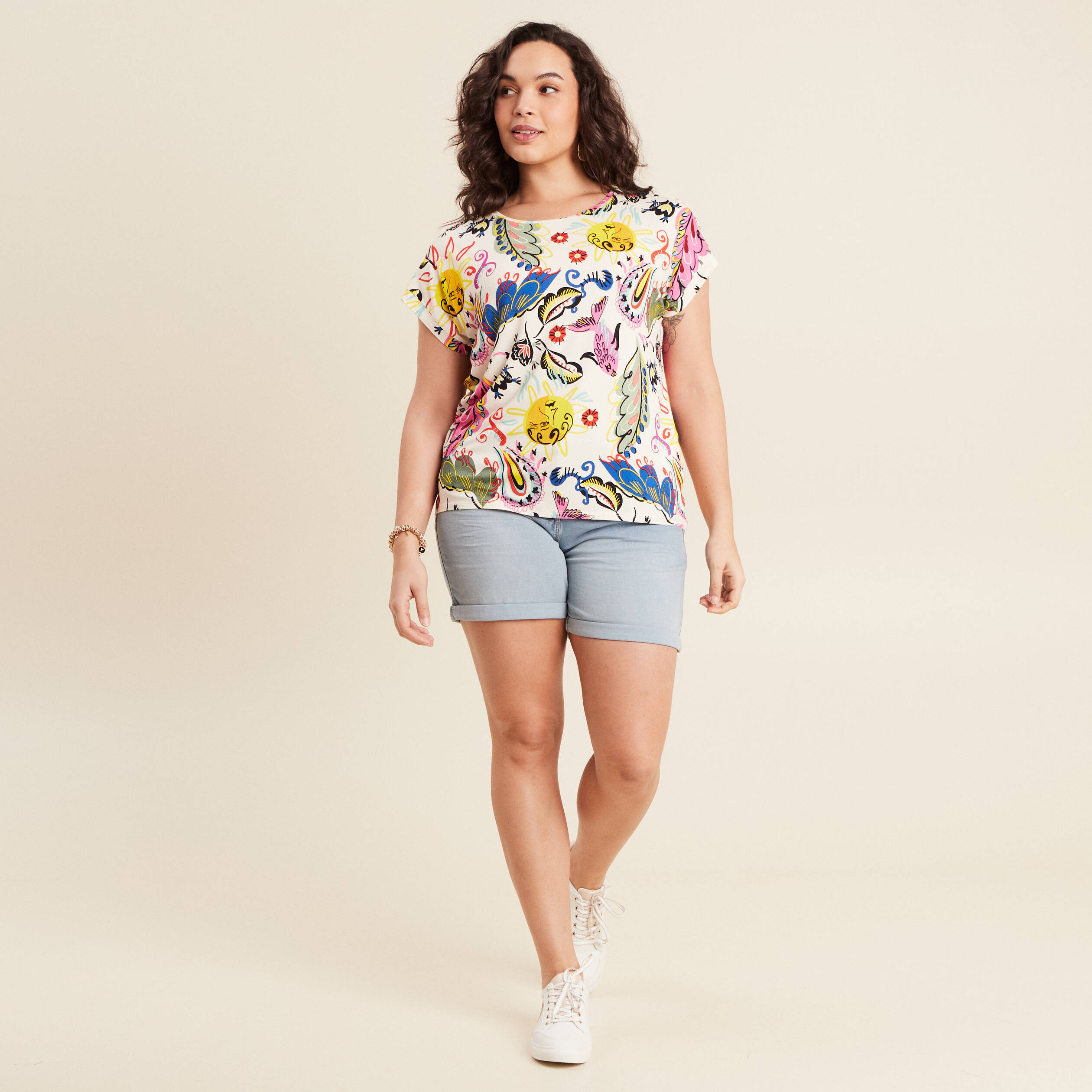 t shirt manches courtes multicolore femme T-shirt manches courtes multicolore femme