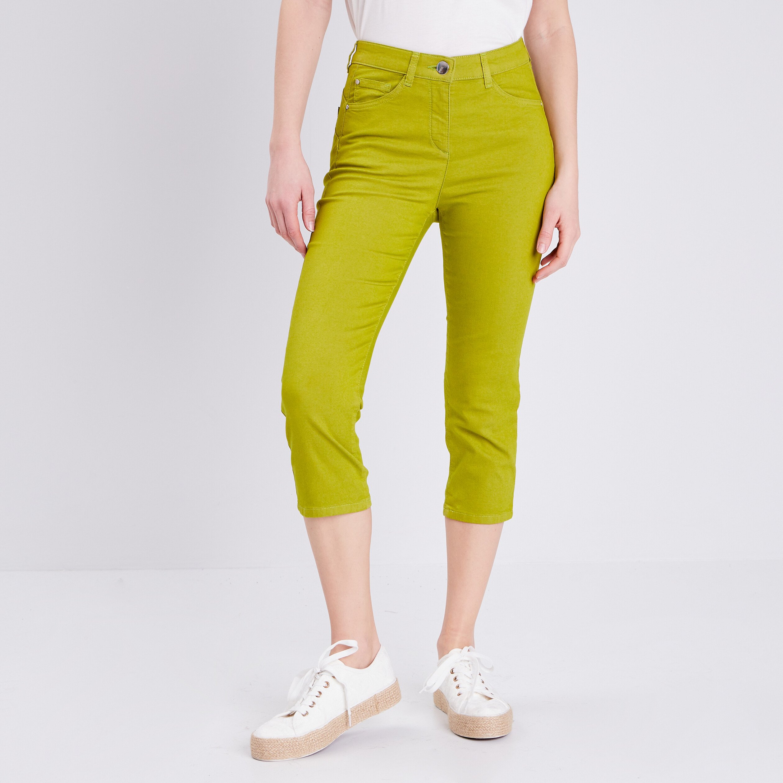 pantacourt droit taille standard vert olive femme Pantacourt droit taille standard vert olive femme