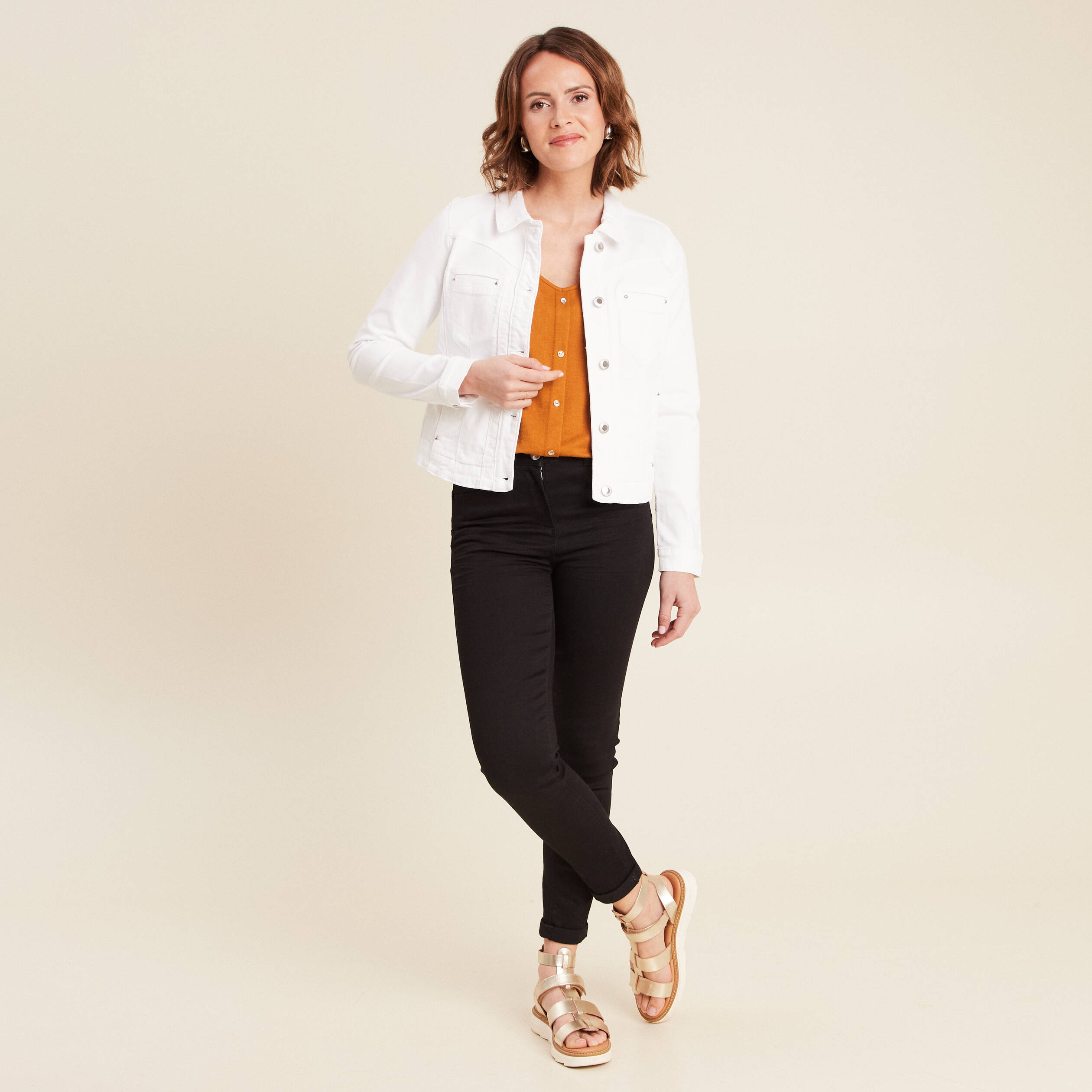blouson ajuste boutonne ecru femme Blouson ajusté boutonné ecru femme