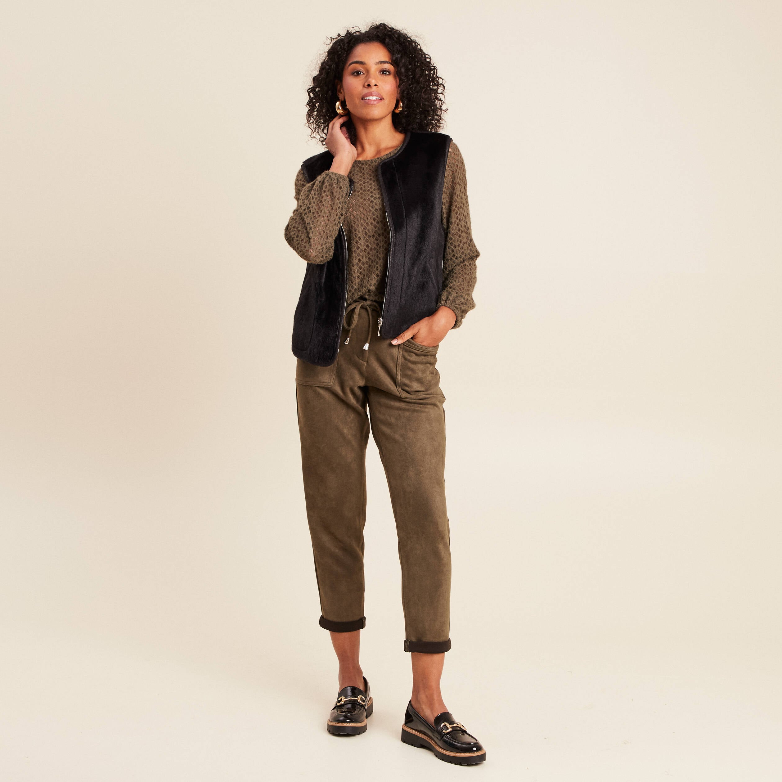 Blouse manches longues vert kaki femme