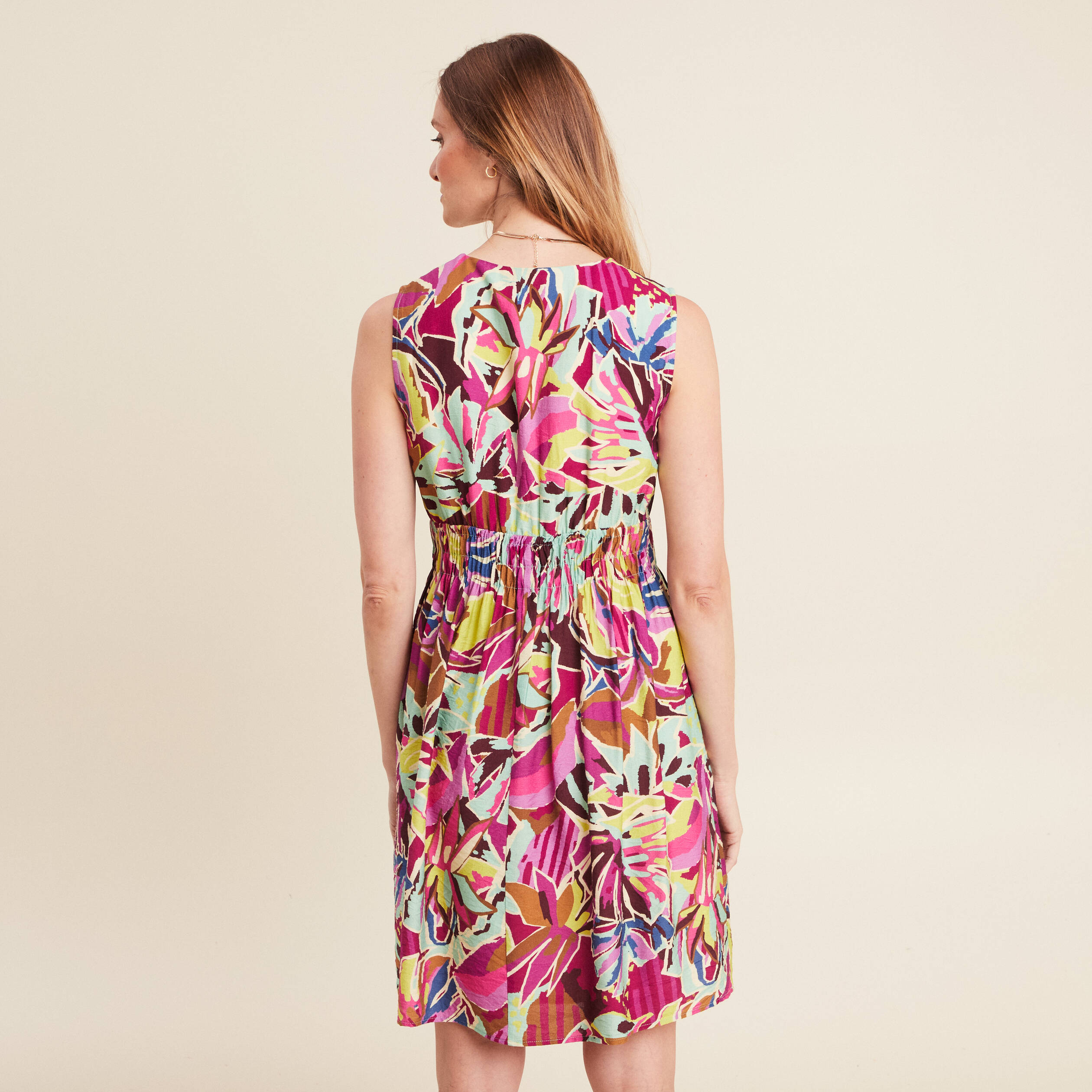 robe evasee courte sans manches doublee mauve femme Robe évasée courte sans manches doublée mauve femme