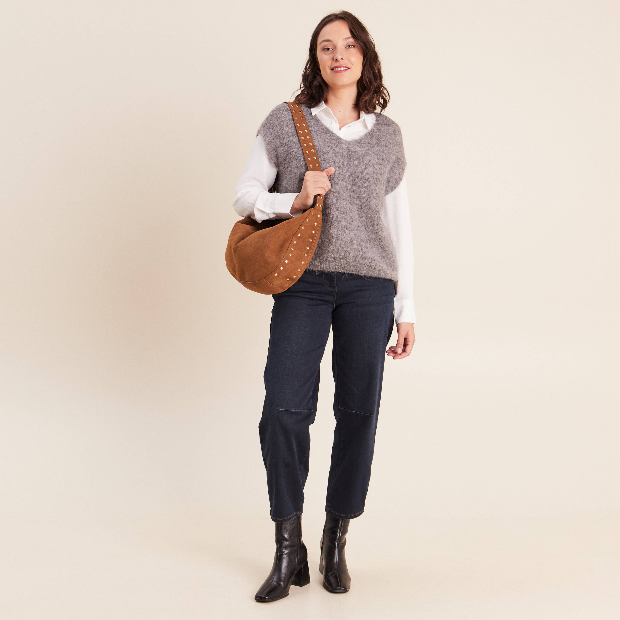 Pull sans manches gris fonc&eacute; femme