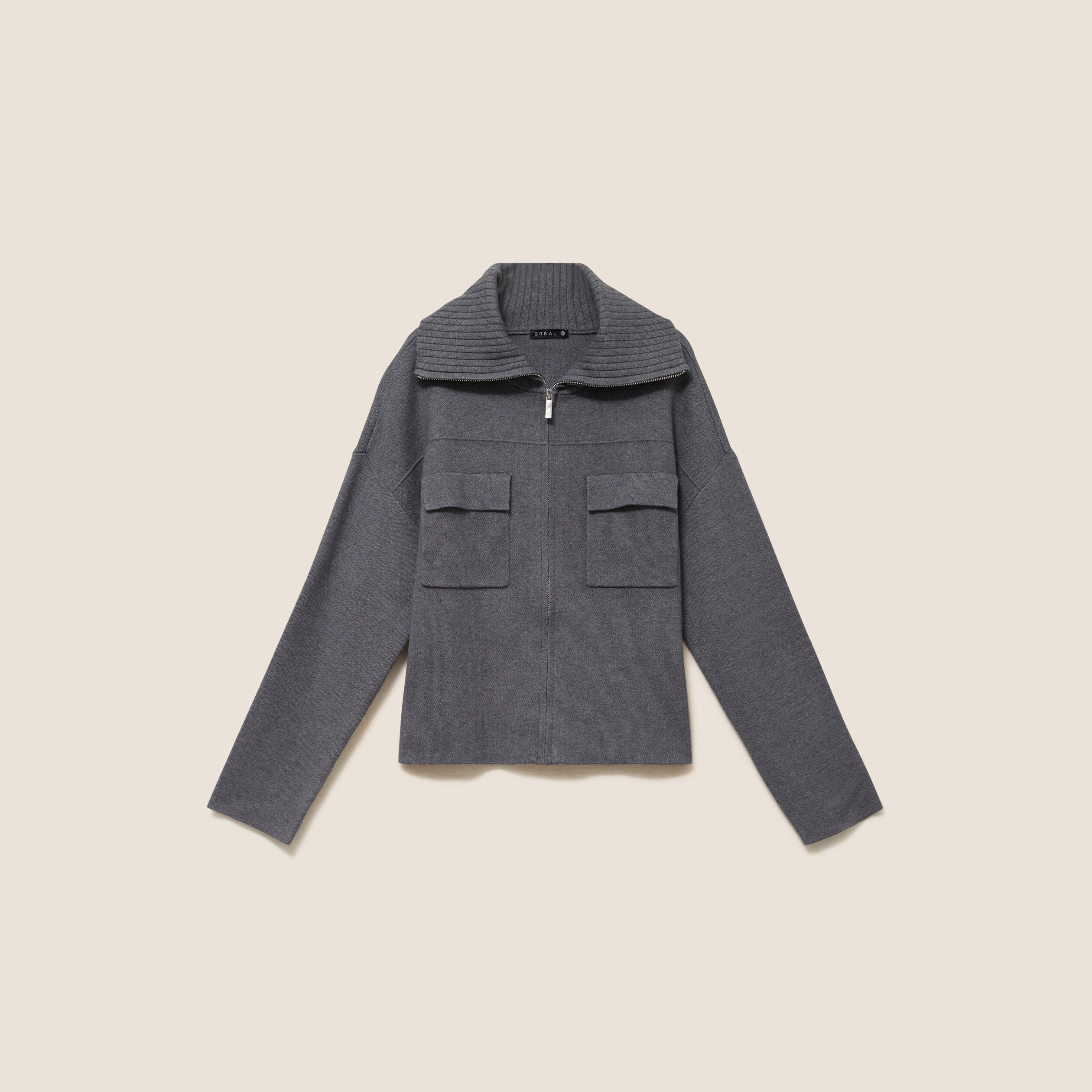 Cardigan col camionneur gris fonc&eacute; femme