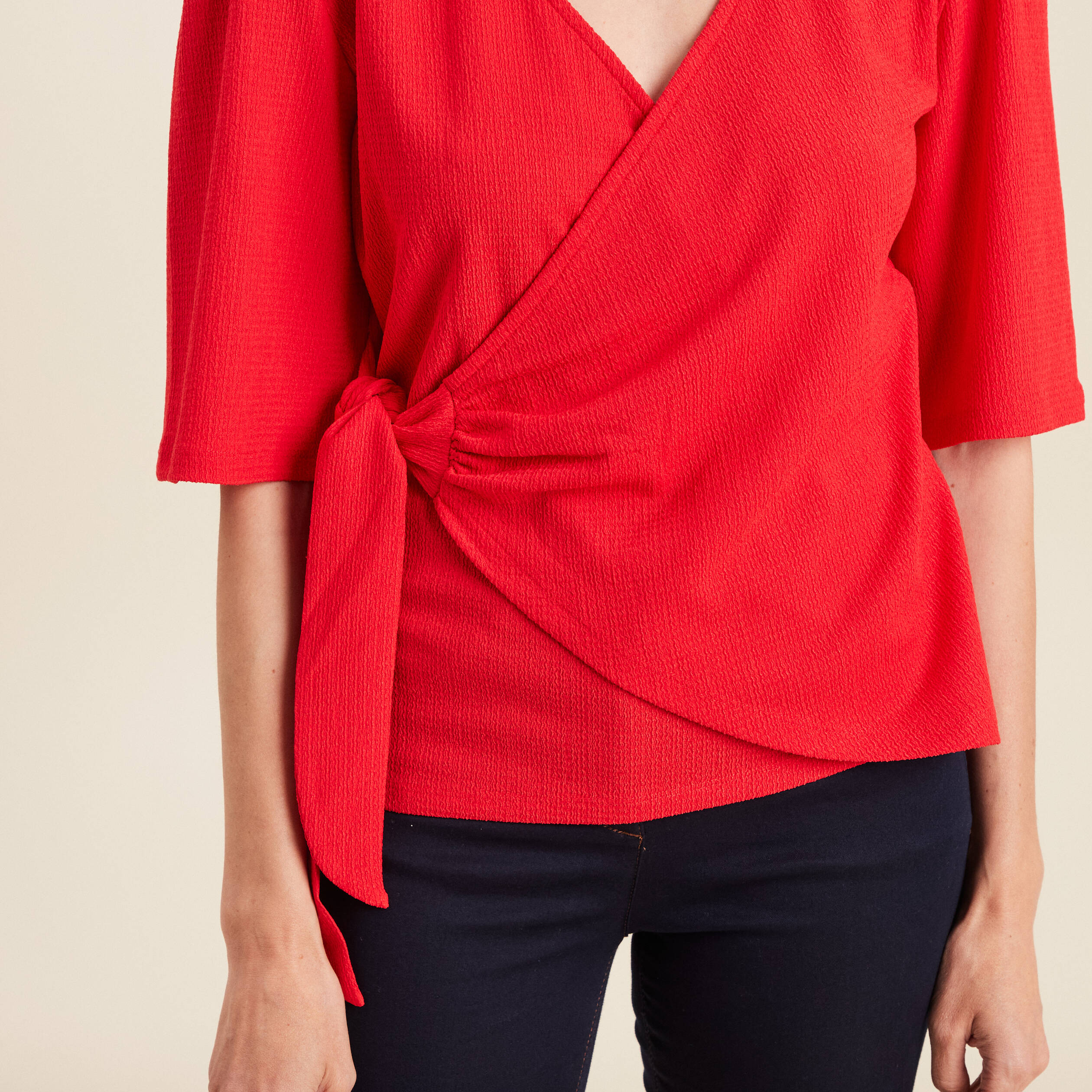blouse col v manches coude rouge femme Blouse col V manches coude rouge femme