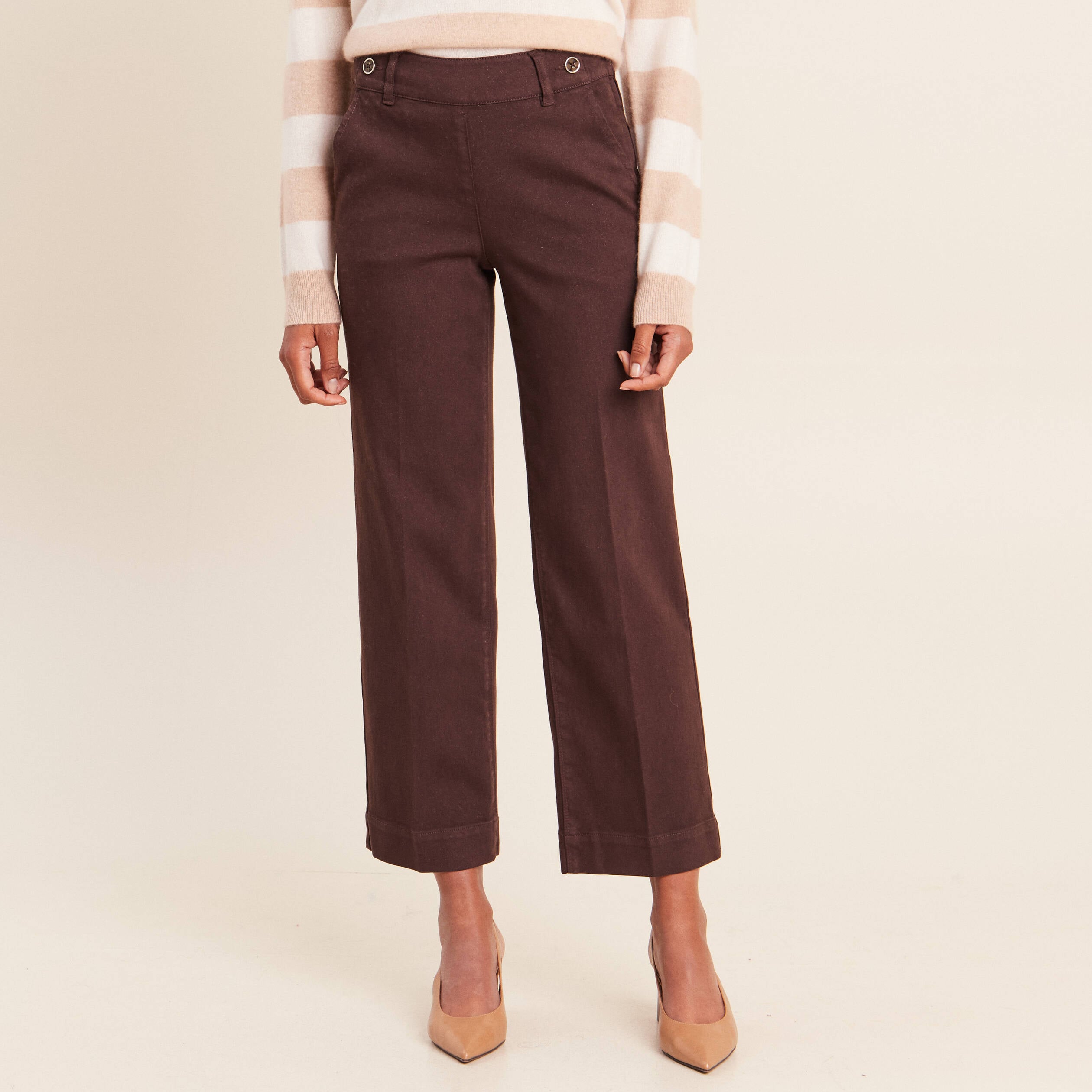 Jean large taille haute &agrave; paillettes marron fonc&eacute; femme