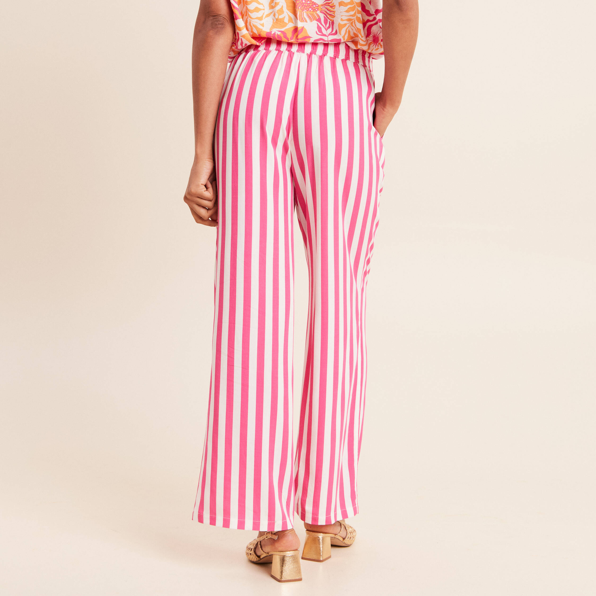 Pantalon fluide et large taille standard rose fushia femme