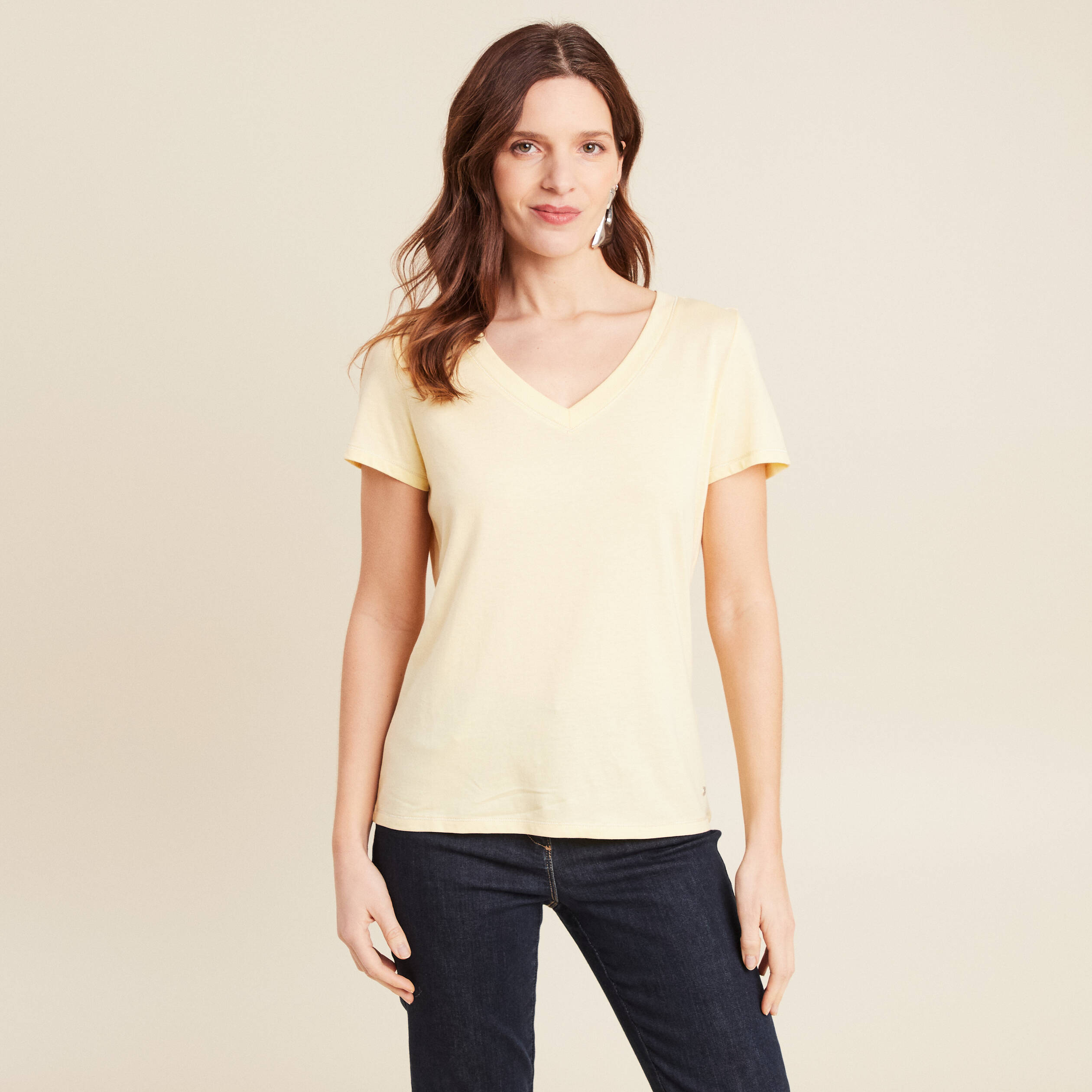 t shirt manches courtes jaune clair femme T-shirt manches courtes jaune clair femme