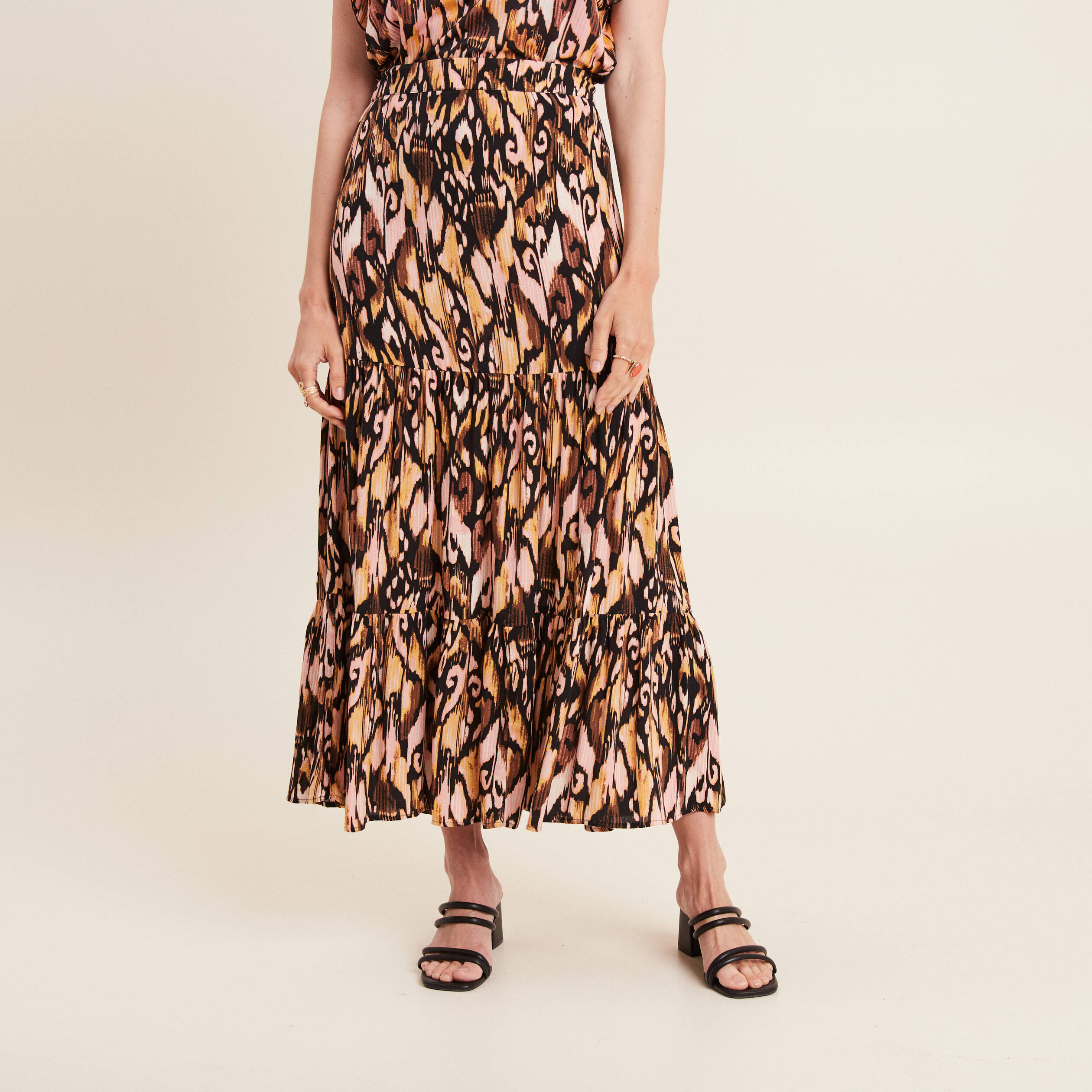 jupe midi droite fluide noir femme Jupe midi droite fluide noir femme